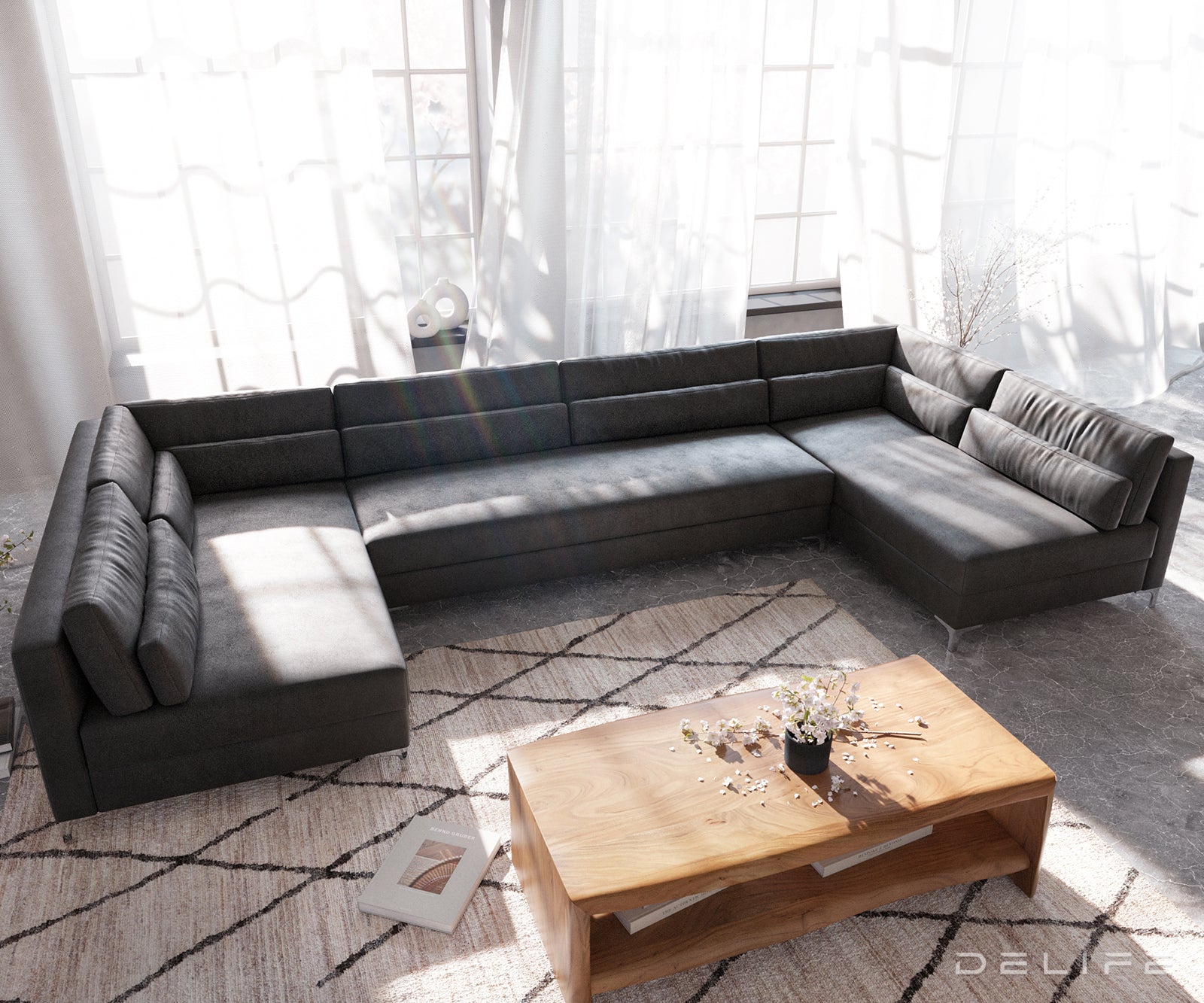 Kotna sedežna garnitura Elio 300x185cm, Material: Umetno usnje