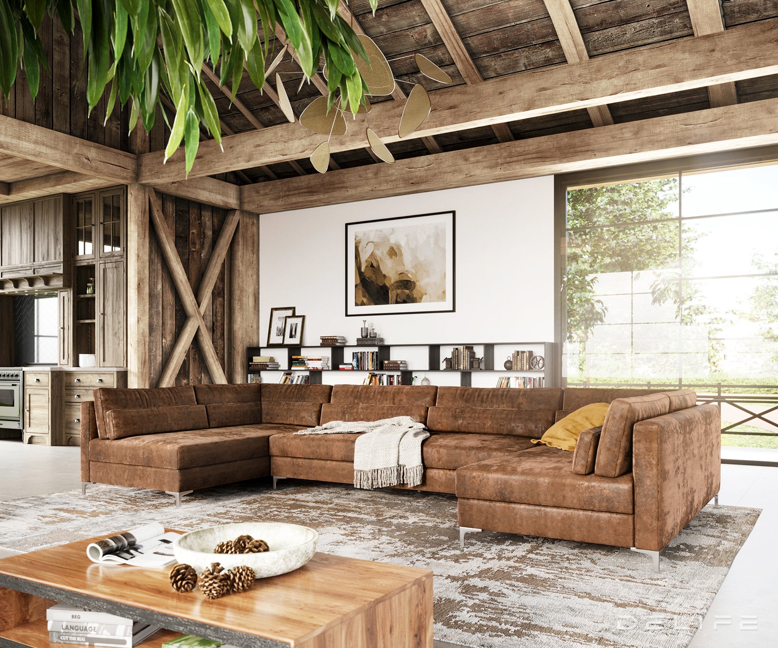 Kotna sedežna garnitura Elio 300x185cm, Material: Umetno usnje