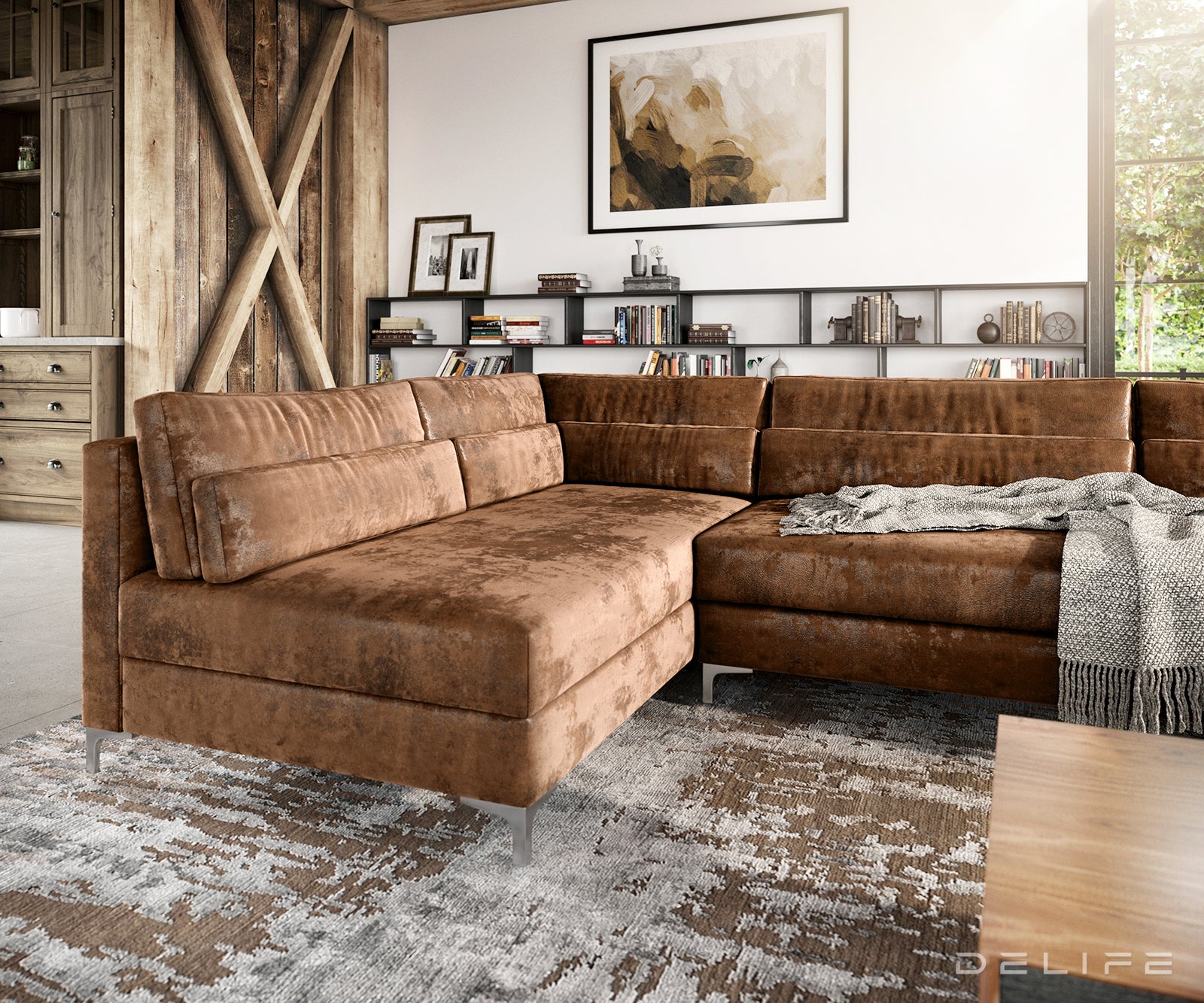 Kotna sedežna garnitura Elio 300x185cm, Material: Umetno usnje