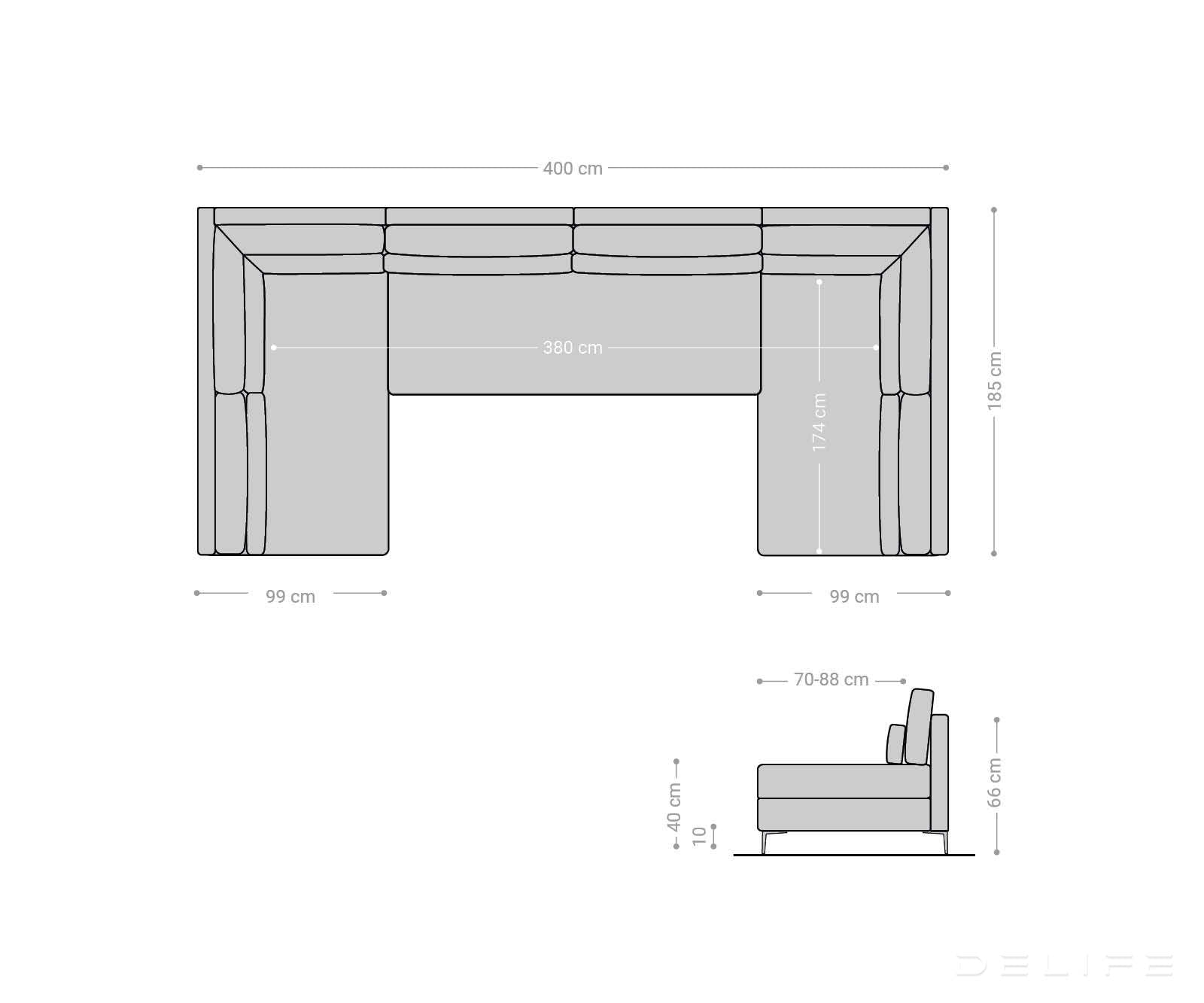 Kotna sedežna garnitura Elio 400x185cm, Material: Umetno usnje
