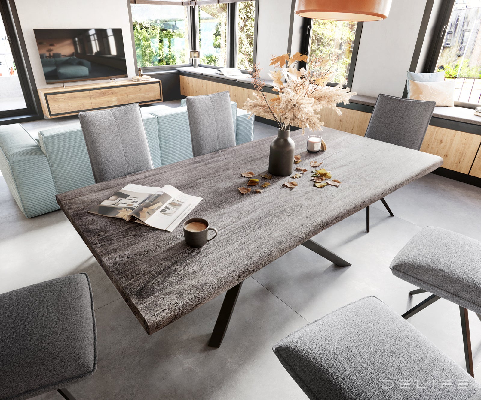 Jedilna miza z robom, Material: Akacija, Debelina deske: 5,5 cm