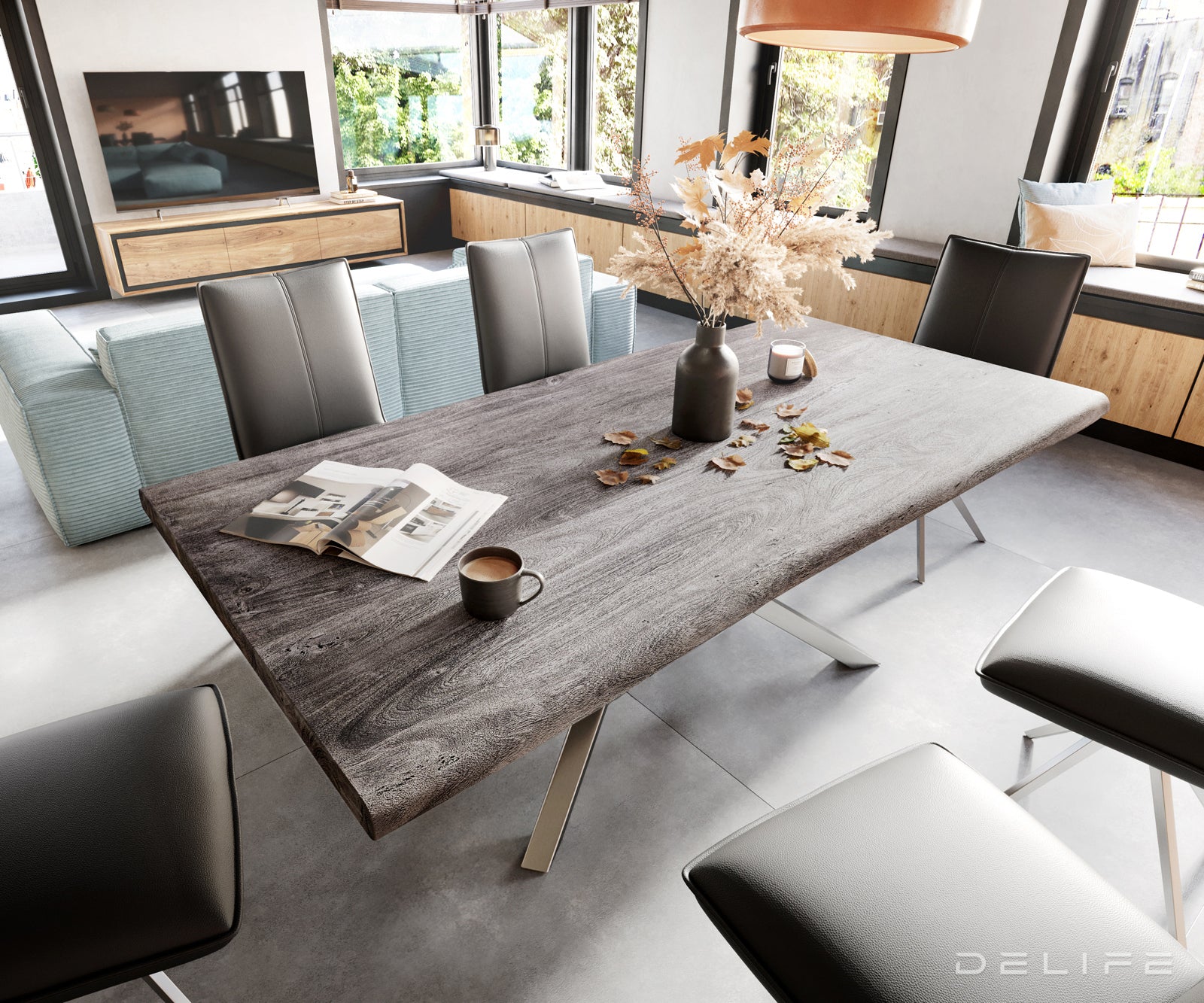 Jedilna miza z robom, Material: Akacija, Debelina deske: 5,5 cm