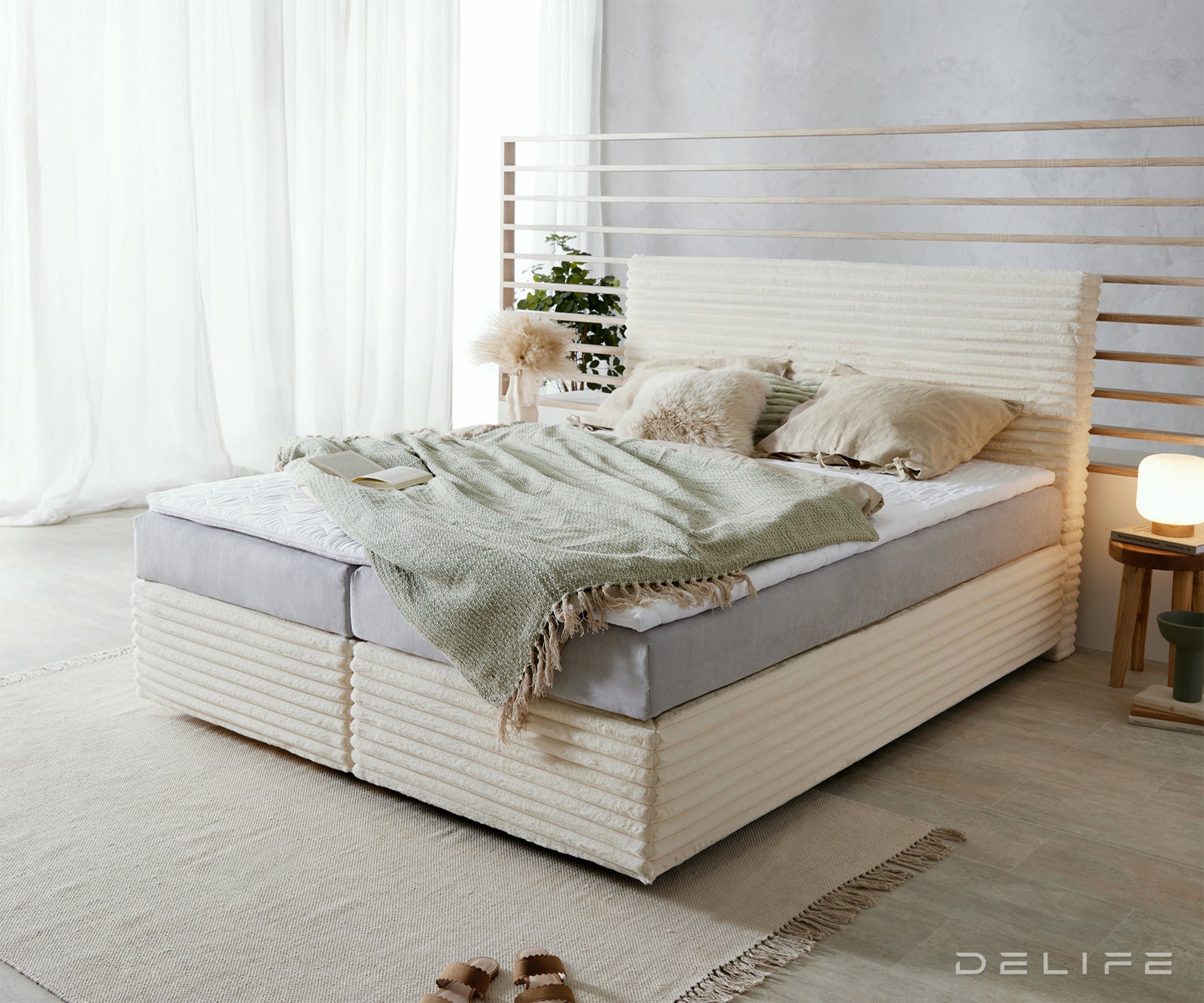 Postelja Dream Well z vzmetnico in nadvložkom, material: Plišasta rebrasta tkanina