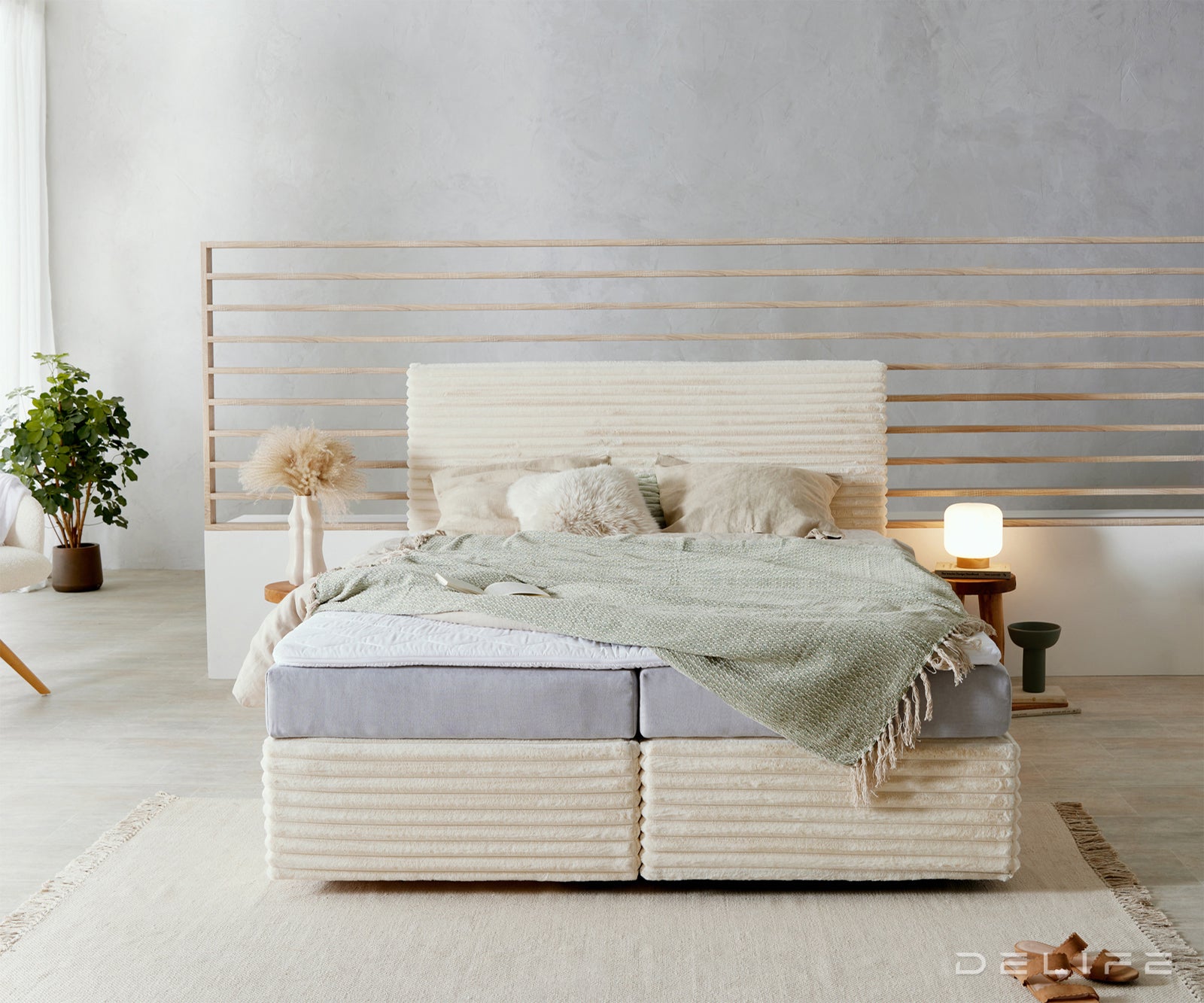 Postelja Dream Well z vzmetnico in nadvložkom, material: Plišasta rebrasta tkanina