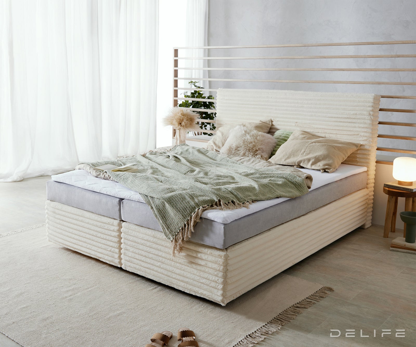 Postelja Dream Well z vzmetnico in nadvložkom, material: Plišasta rebrasta tkanina