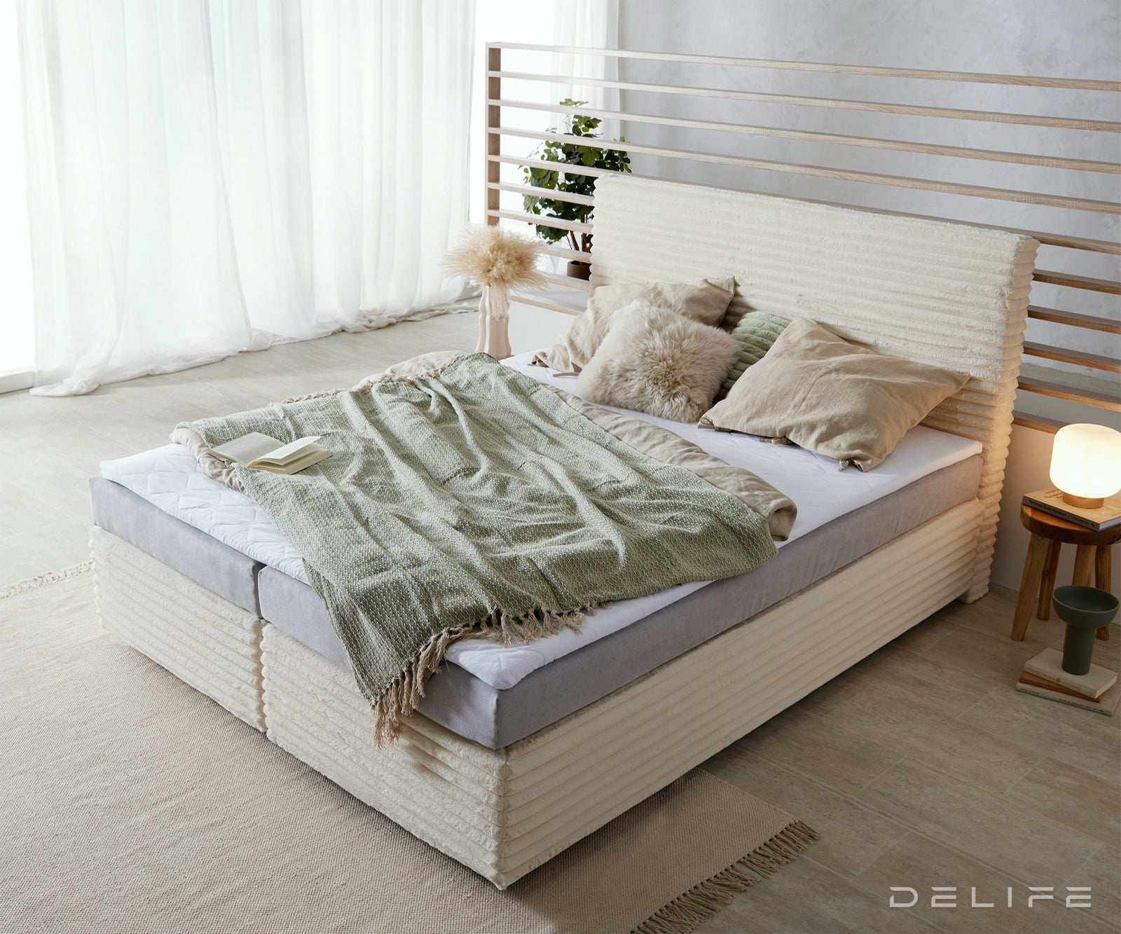 Postelja Dream Well z vzmetnico in nadvložkom, material: Plišasta rebrasta tkanina