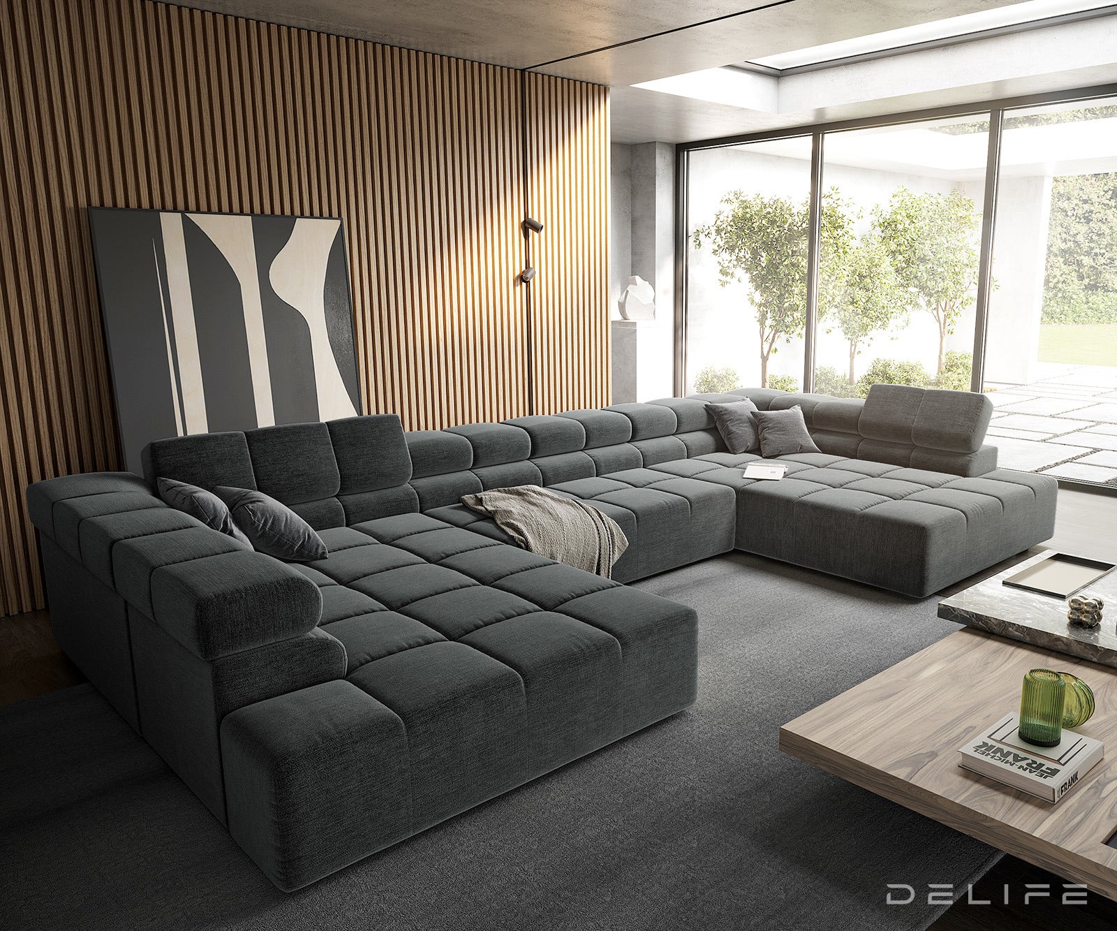 Kotna sedežna garnitura Phia 433x220cm, Material: Velur