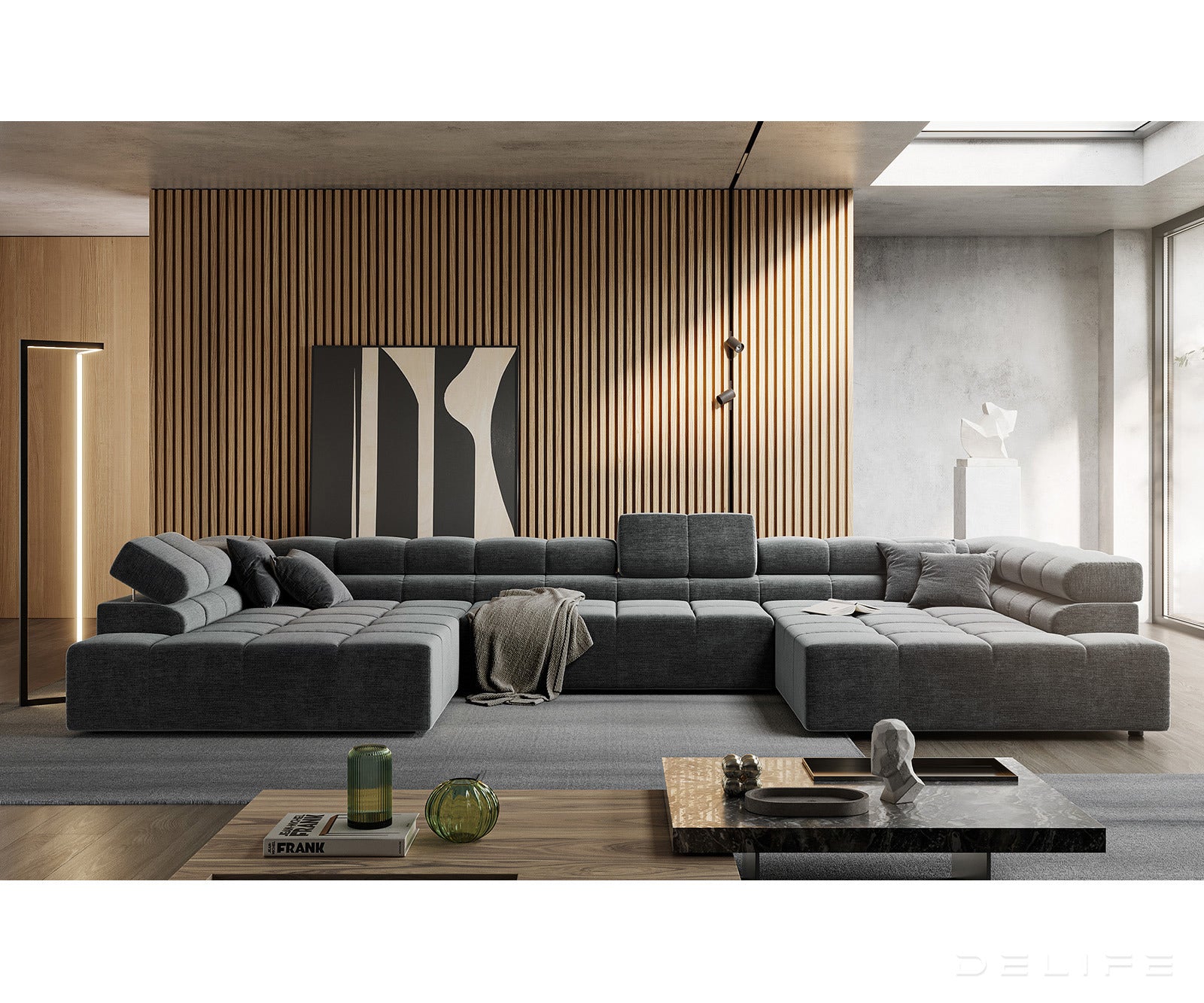 Kotna sedežna garnitura Phia 433x220cm, Material: Velur