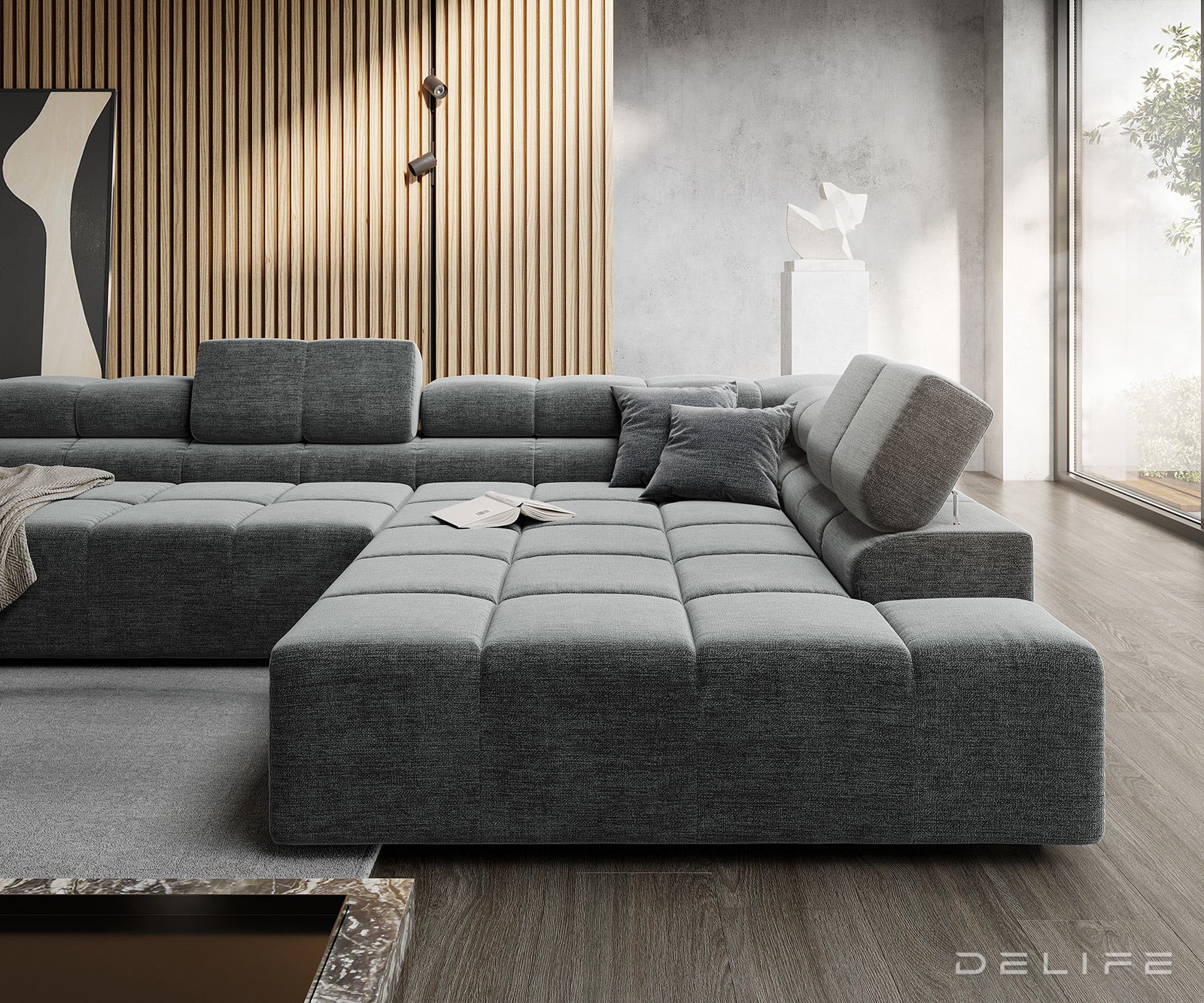 Kotna sedežna garnitura Phia 433x220cm, Material: Velur