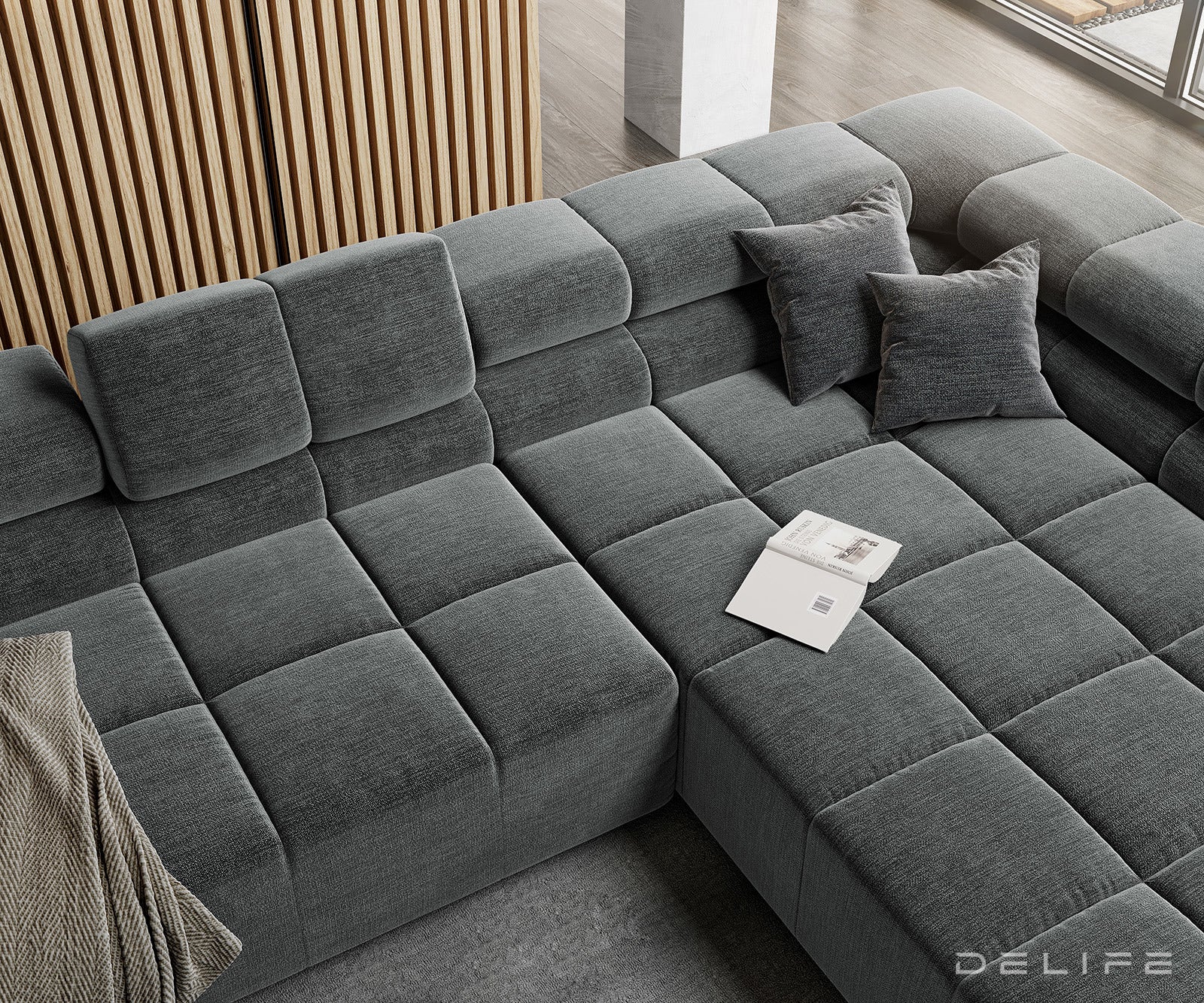 Kotna sedežna garnitura Phia 433x220cm, Material: Velur