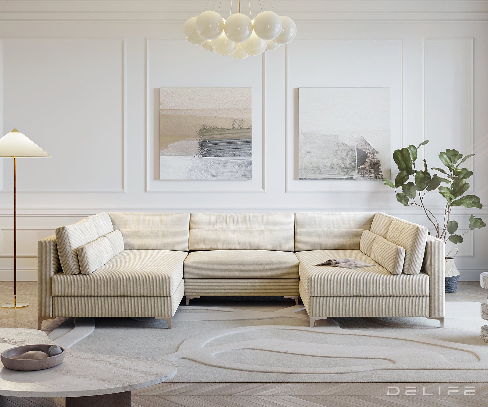 Kotna sedežna garnitura Elio 300x185cm, Material: Rebrasta tkanina