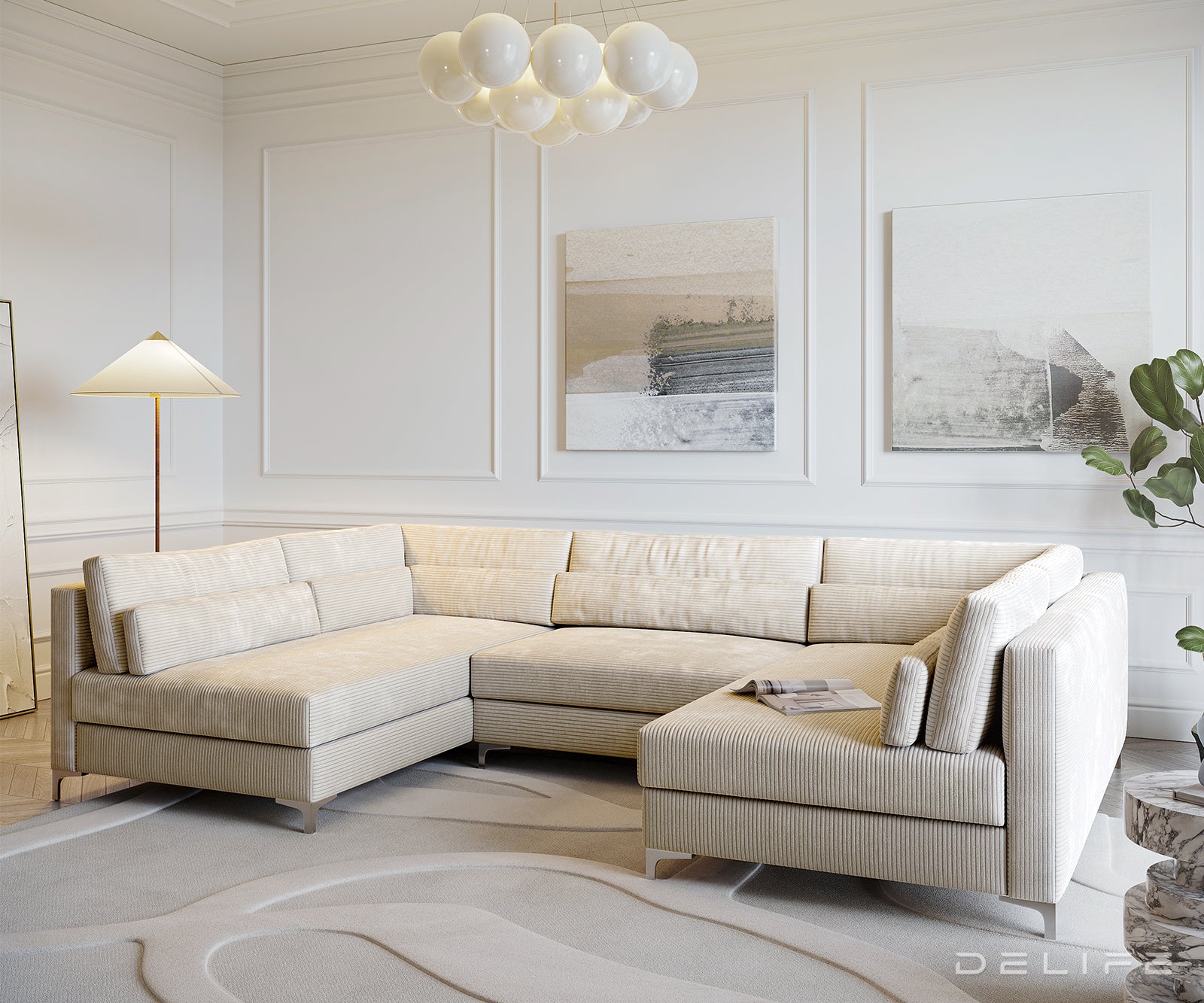 Kotna sedežna garnitura Elio 300x185cm, Material: Rebrasta tkanina