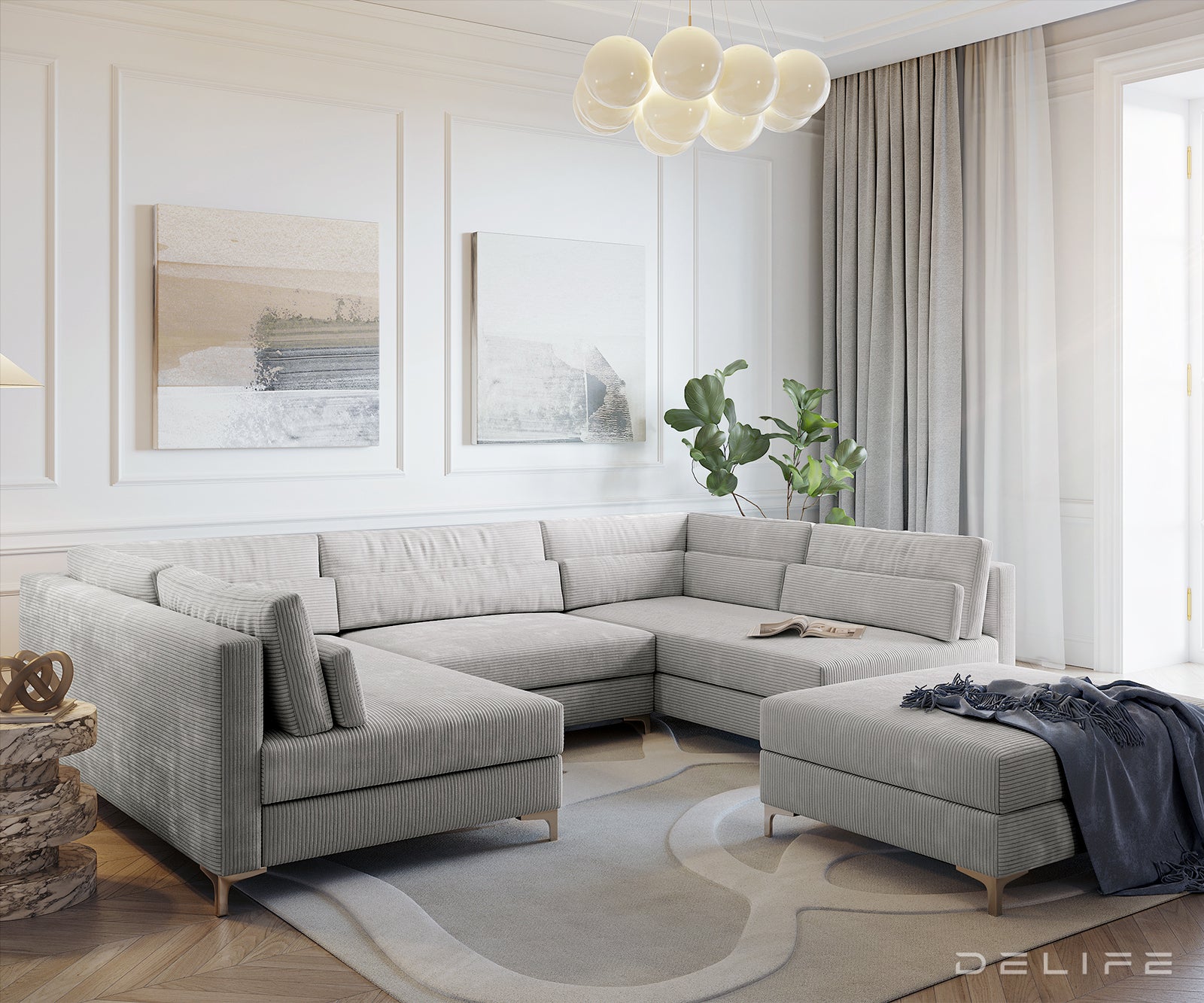 Kotna sedežna garnitura Elio 300x185cm, Material: Rebrasta tkanina