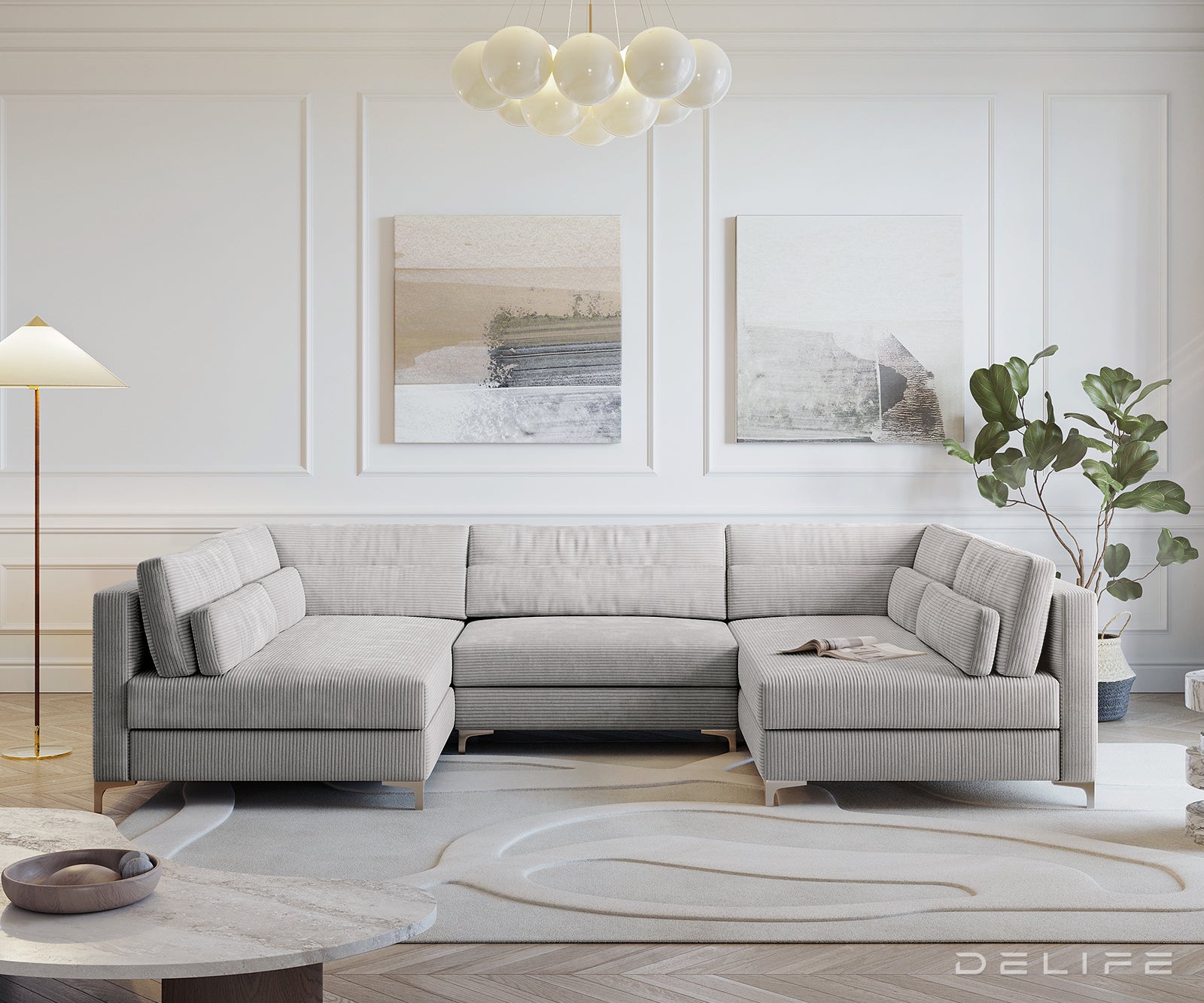 Kotna sedežna garnitura Elio 300x185cm, Material: Rebrasta tkanina