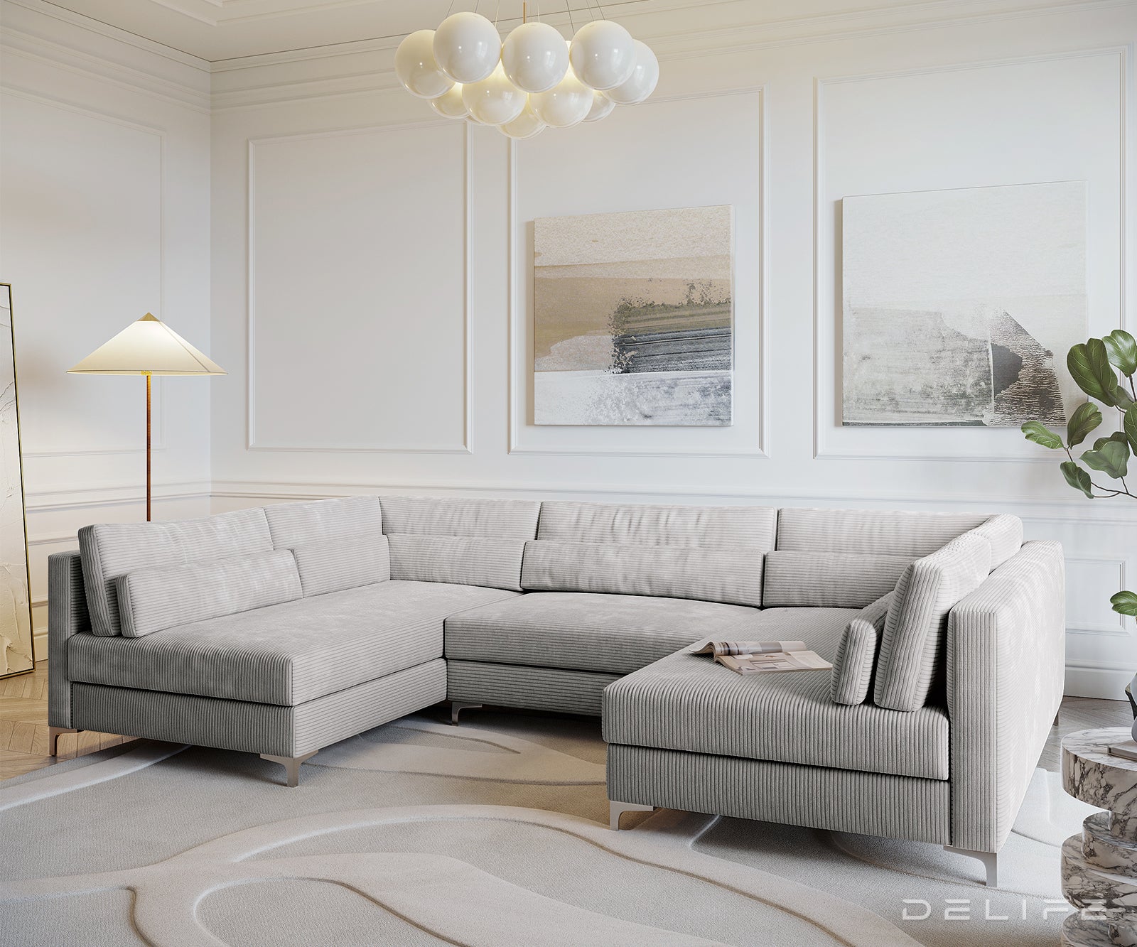 Kotna sedežna garnitura Elio 300x185cm, Material: Rebrasta tkanina