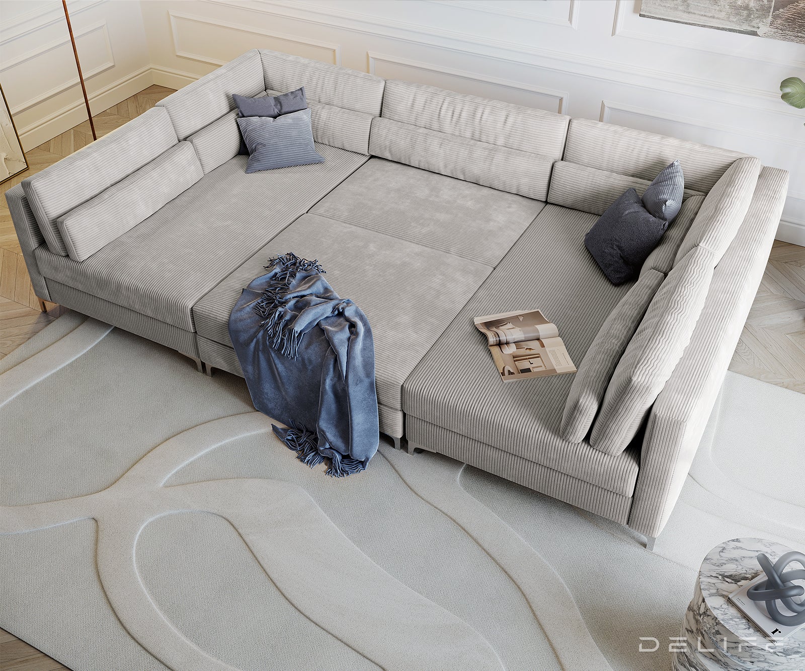 Kotna sedežna garnitura Elio 300x185cm, Material: Rebrasta tkanina