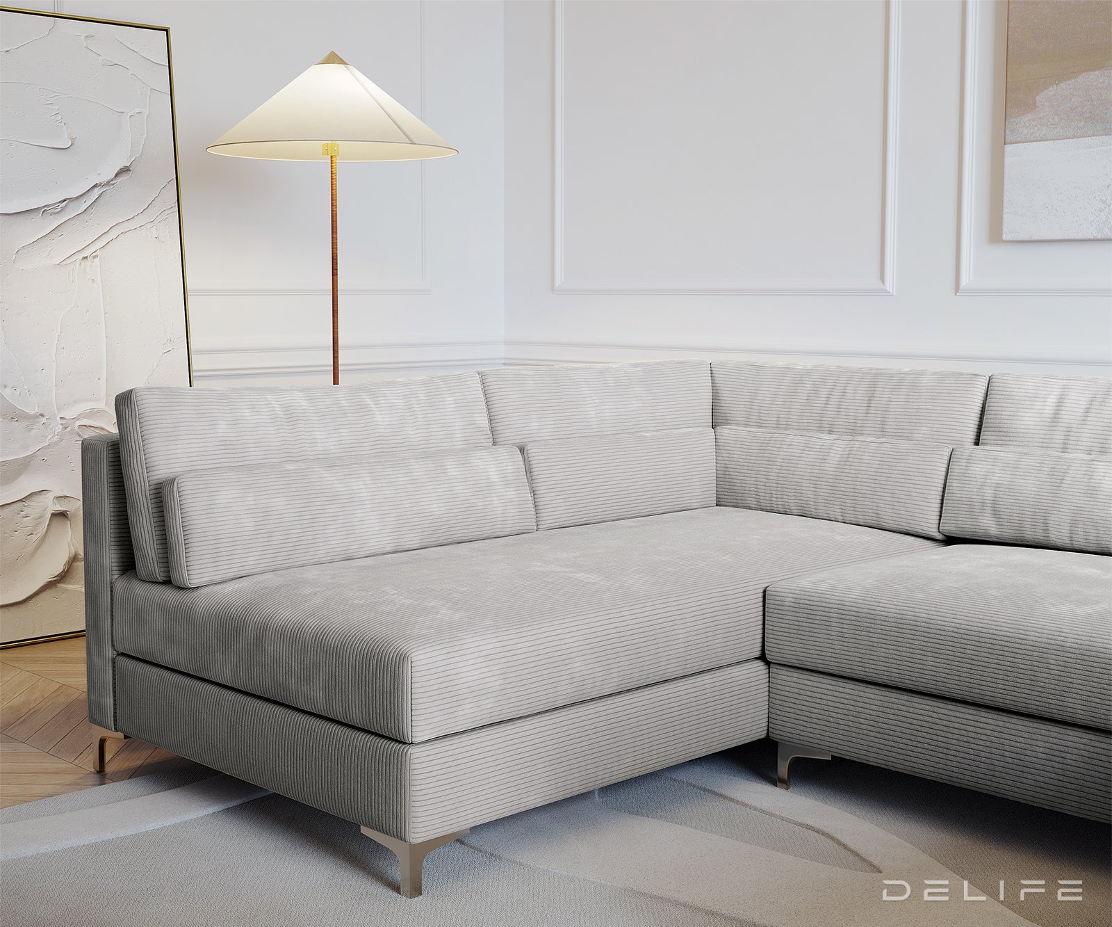 Kotna sedežna garnitura Elio 300x185cm, Material: Rebrasta tkanina