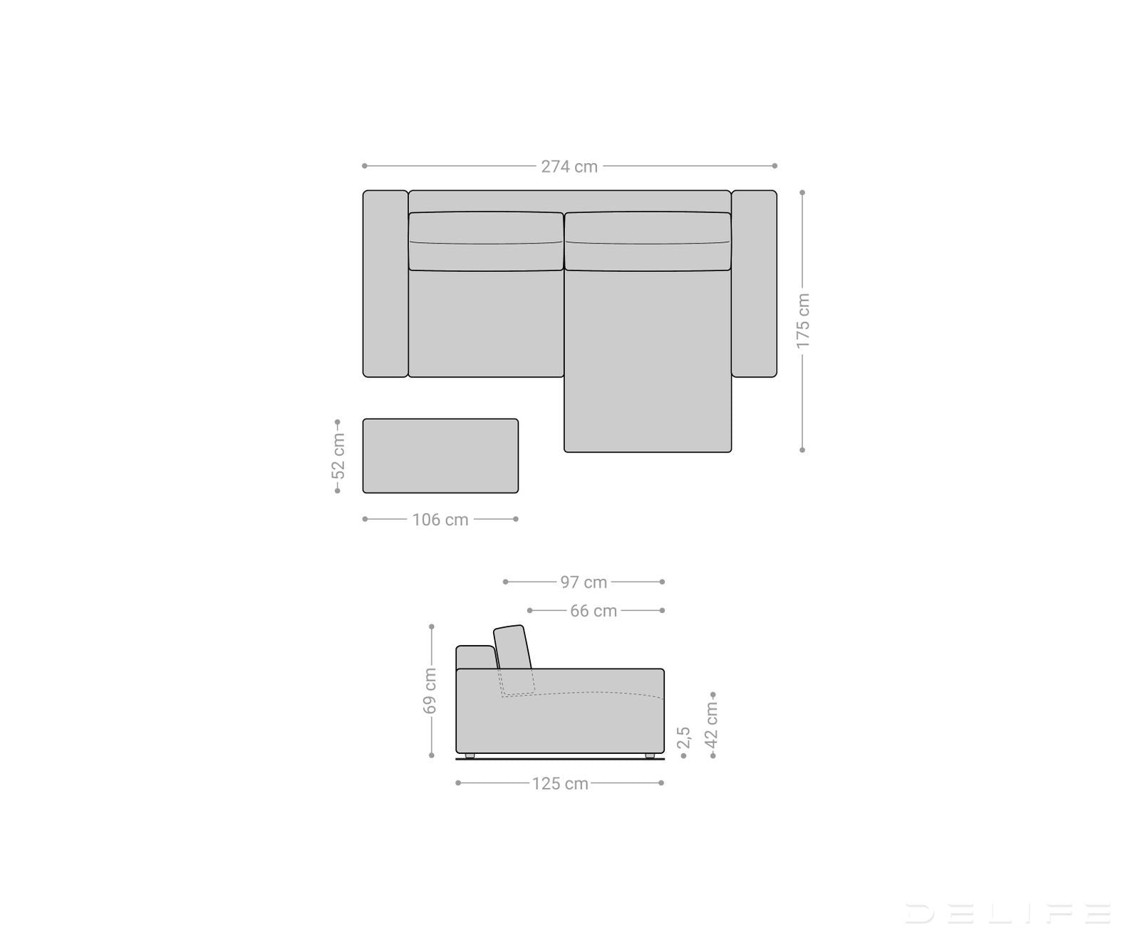 Kotna garnitura Lanzo XL 274x175x69cm, Material: Mikrofibra