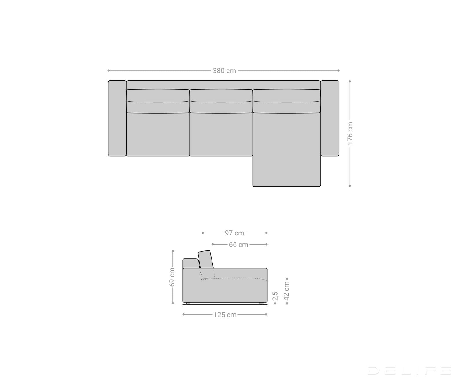 Kotna garnitura Lanzo XL 380x176cm, Material: Rebrasta tkanina