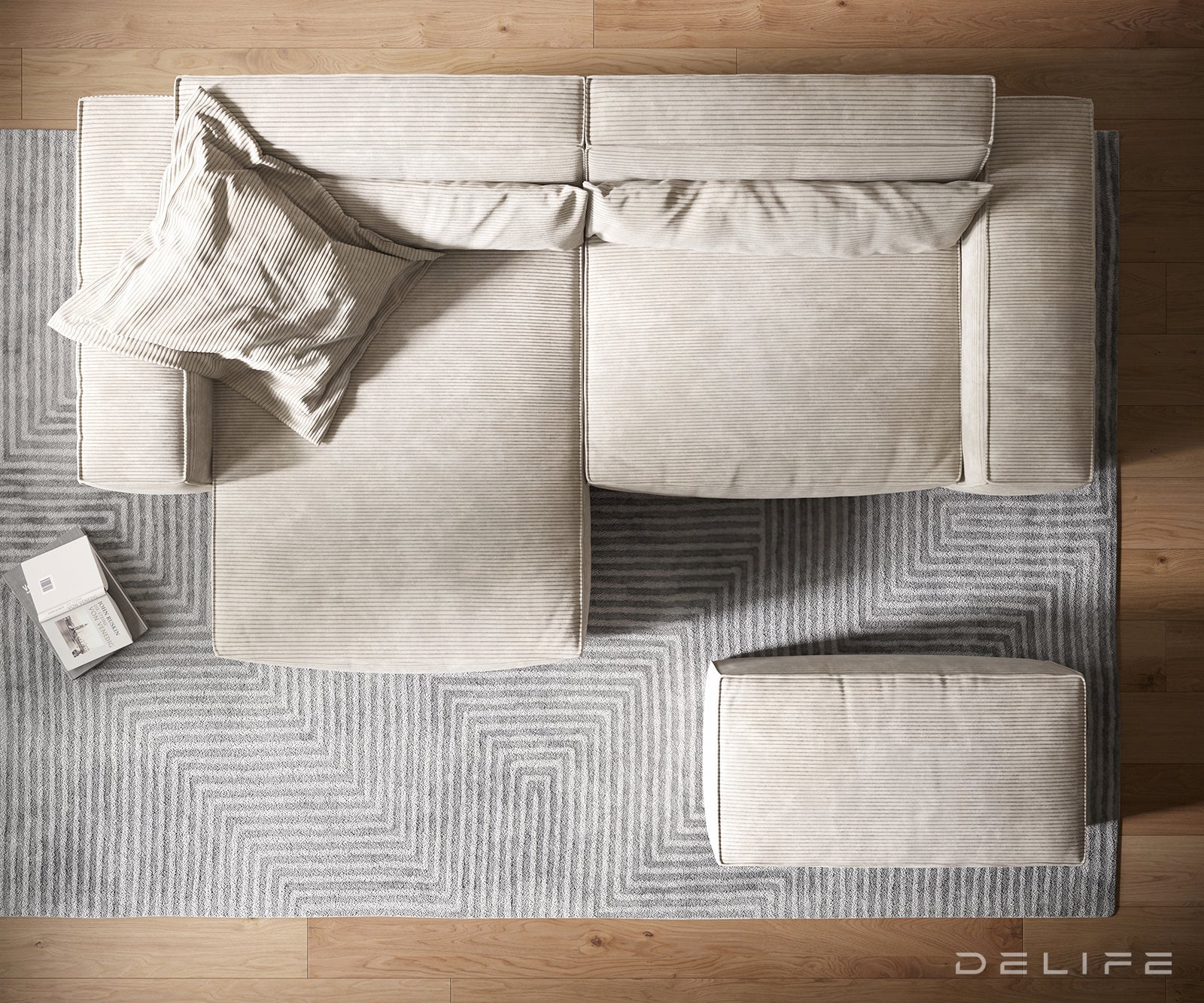 Kotna sedežna garnitura Sirpio XL 266x173cm, Material: Rebrasta tkanina