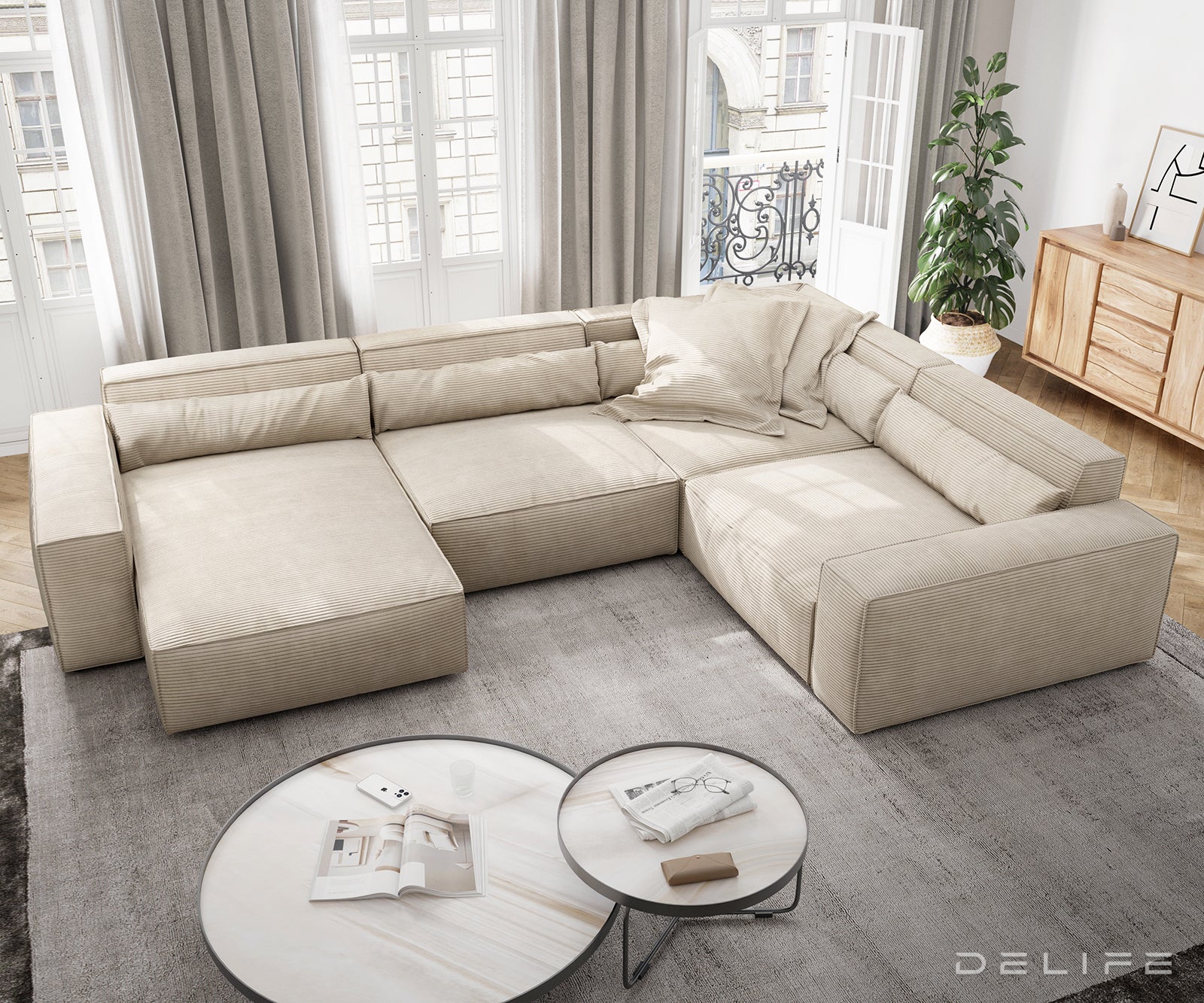 Velika kotna sedežna garnitura Sirpio XL 360x258cm, Material: Rebrasta tkanina