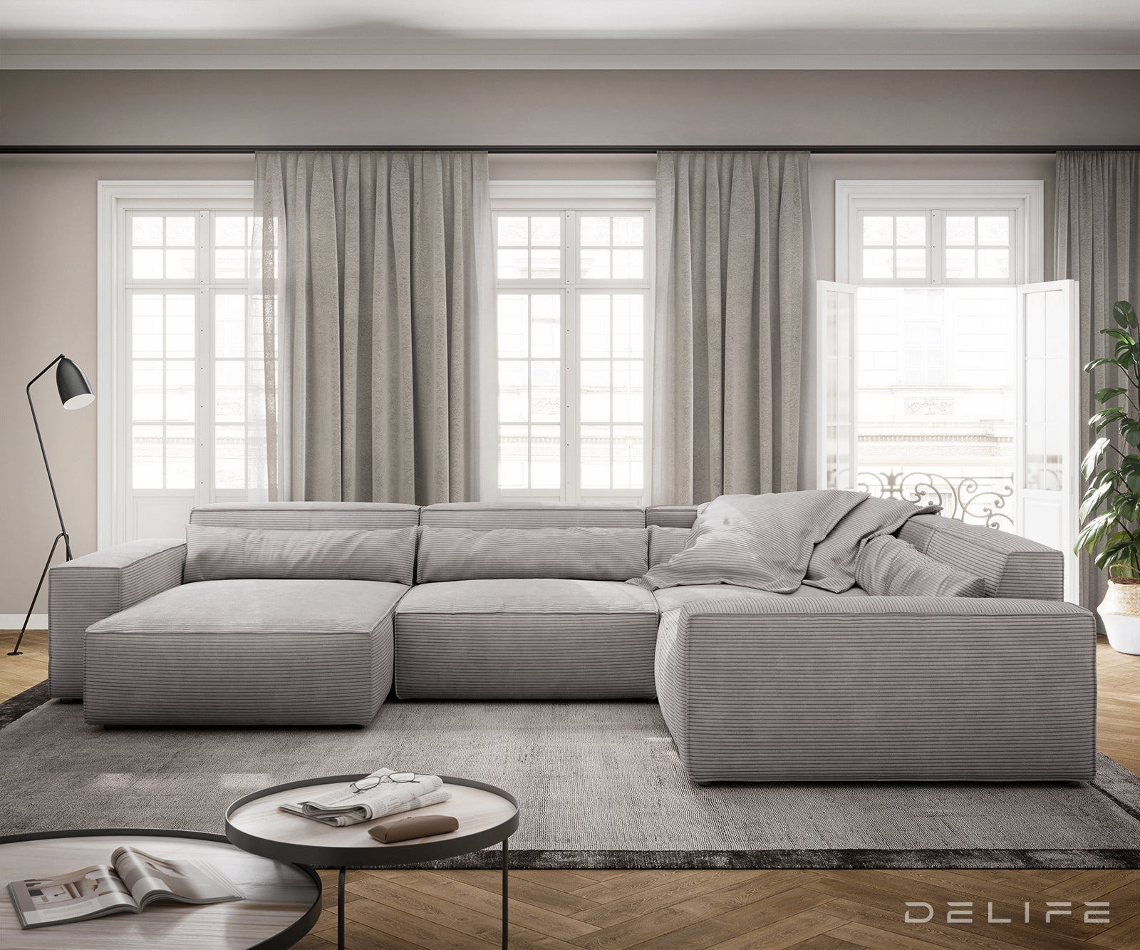 Velika kotna sedežna garnitura Sirpio XL 360x258cm, Material: Rebrasta tkanina