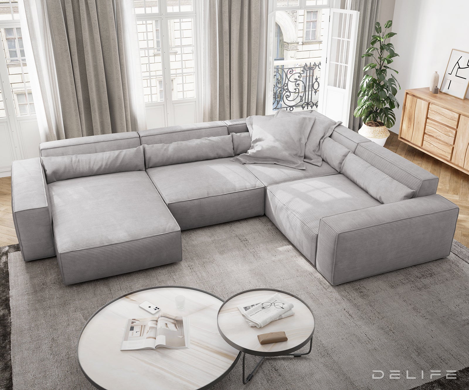 Velika kotna sedežna garnitura Sirpio XL 360x258cm, Material: Rebrasta tkanina