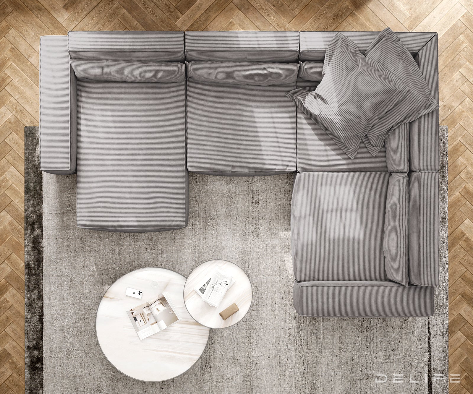 Velika kotna sedežna garnitura Sirpio XL 360x258cm, Material: Rebrasta tkanina