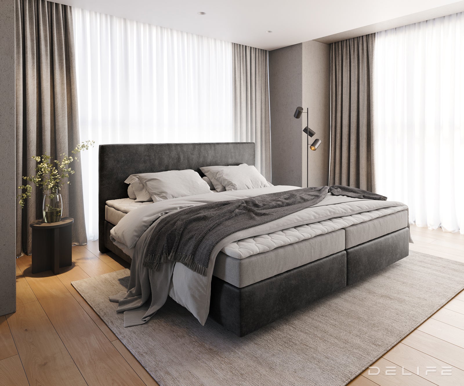 Postelja Dream-Well z vzmetnico in nadvložkom - Minimalistično prešitje - Mikrofibra