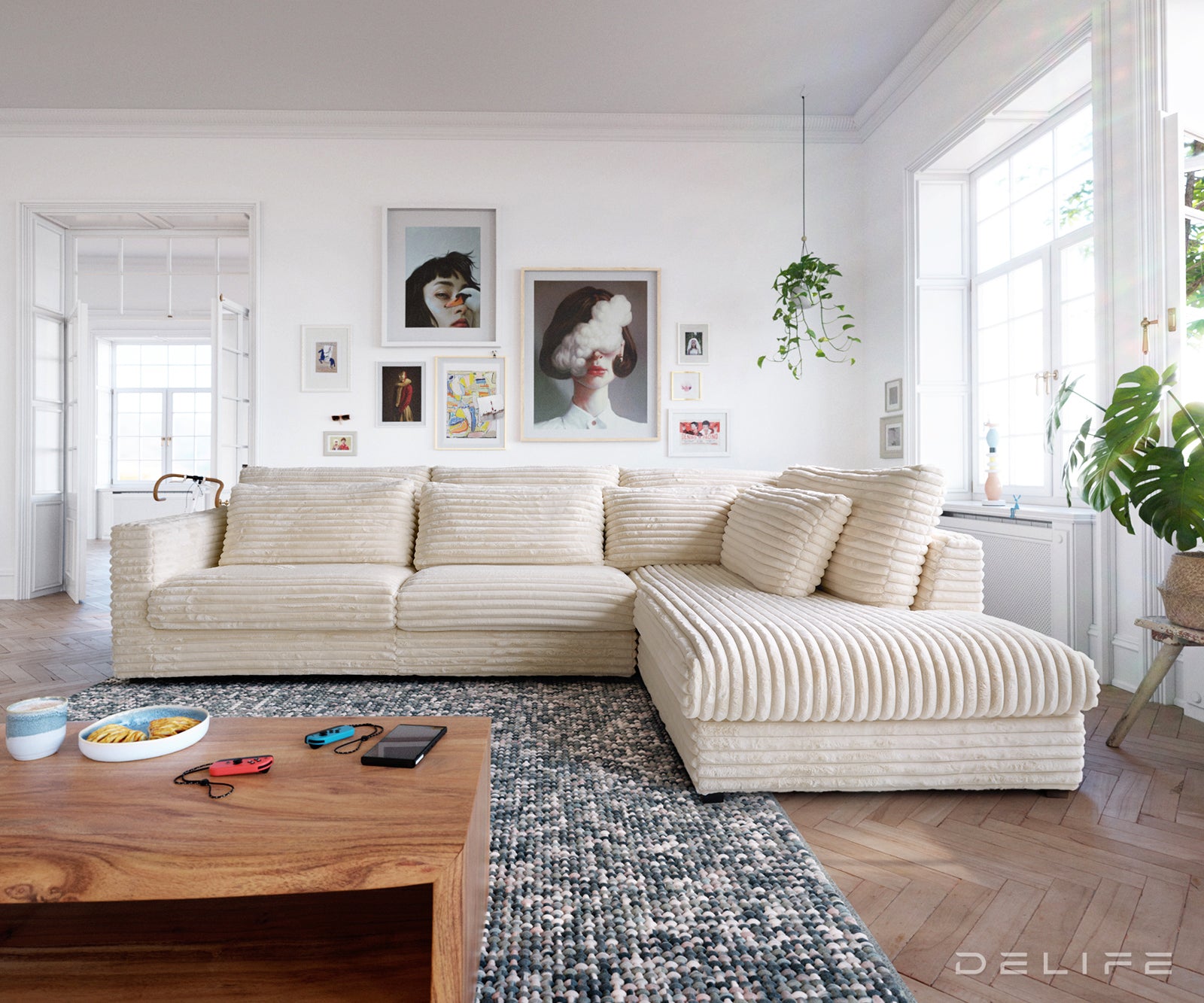 Kotna garnitura Isla 331x226cm, Material: Plišasto rebrasto blago