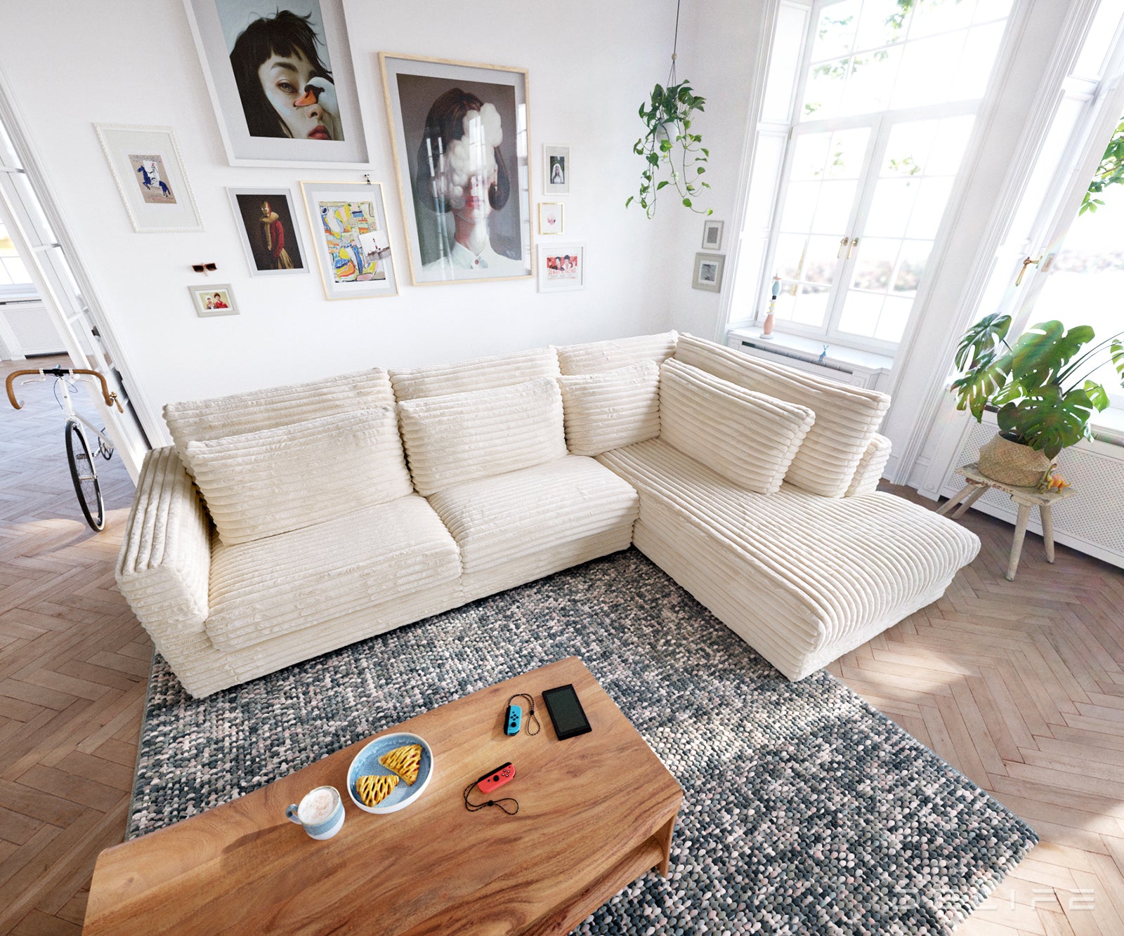 Kotna garnitura Isla 331x226cm, Material: Plišasto rebrasto blago