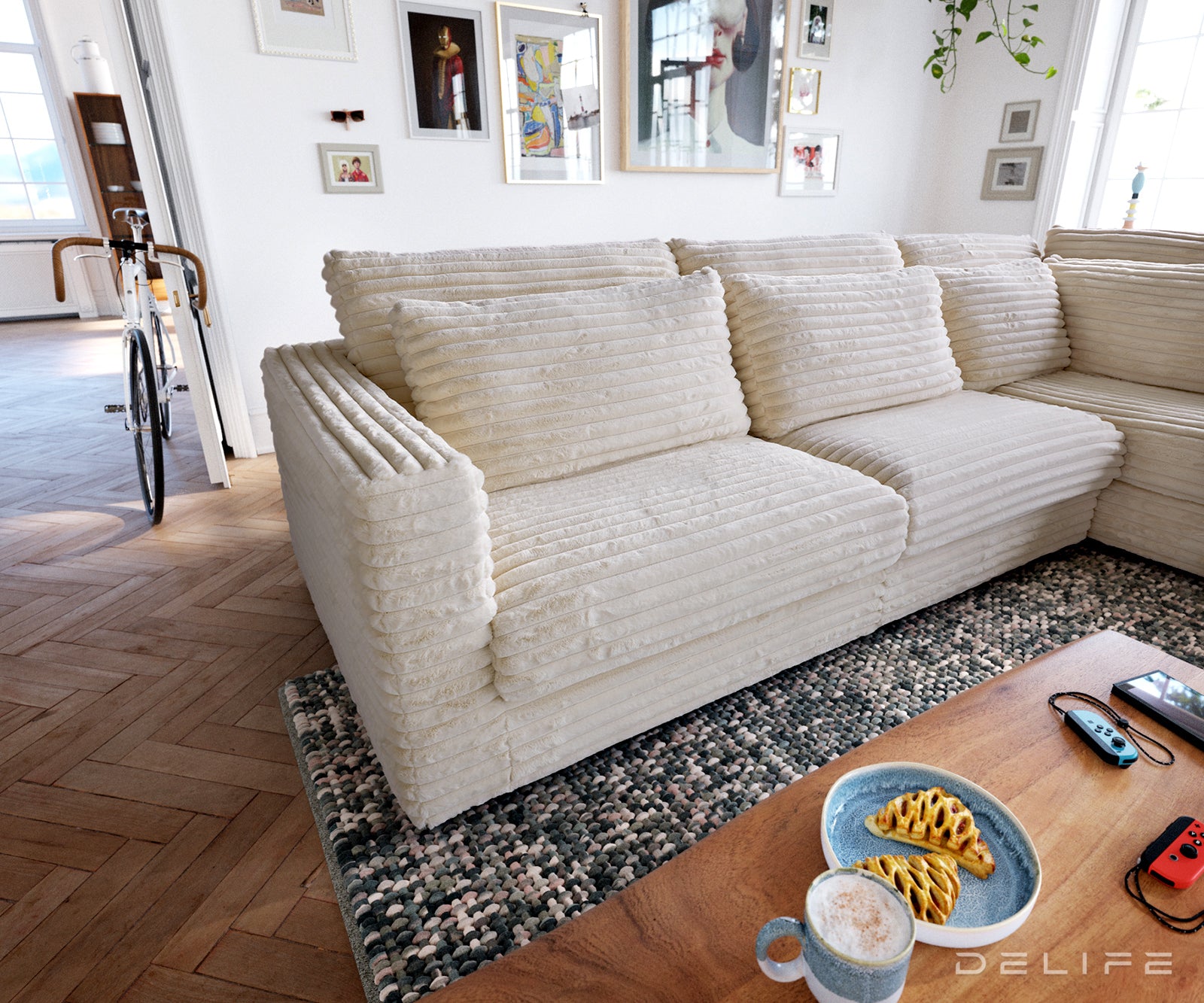 Kotna garnitura Isla 331x226cm, Material: Plišasto rebrasto blago