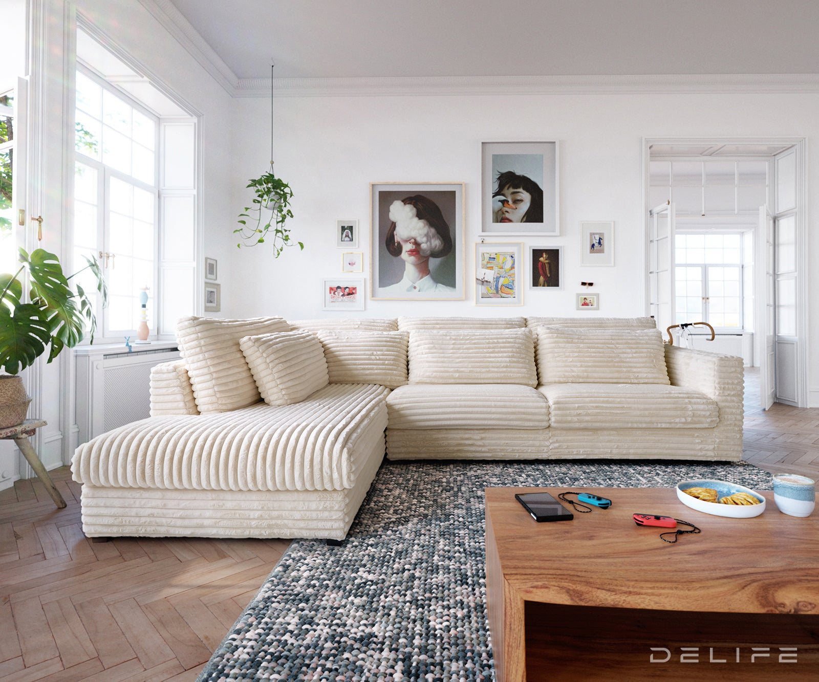 Kotna garnitura Isla 331x226cm, Material: Plišasto rebrasto blago