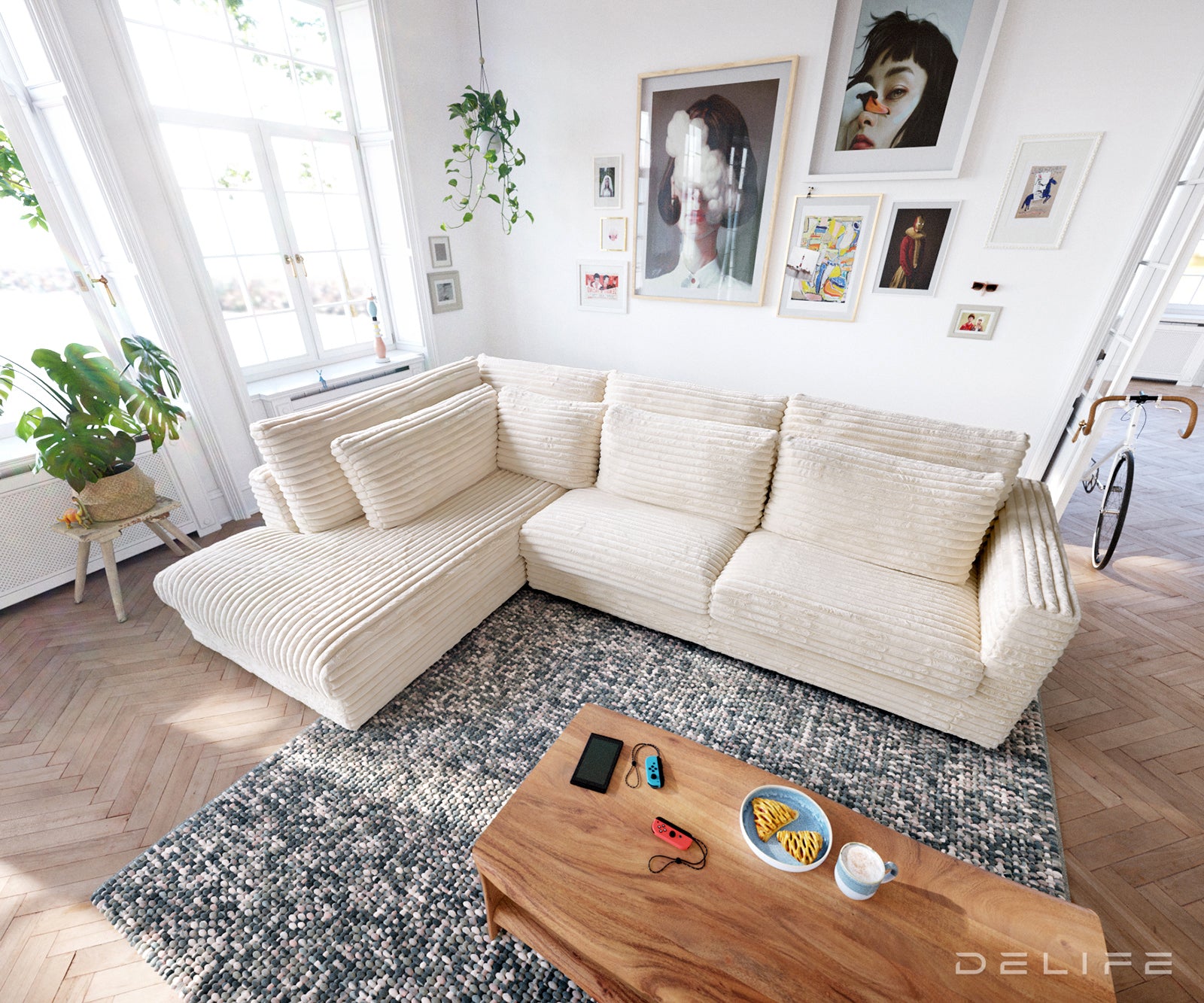 Kotna garnitura Isla 331x226cm, Material: Plišasto rebrasto blago