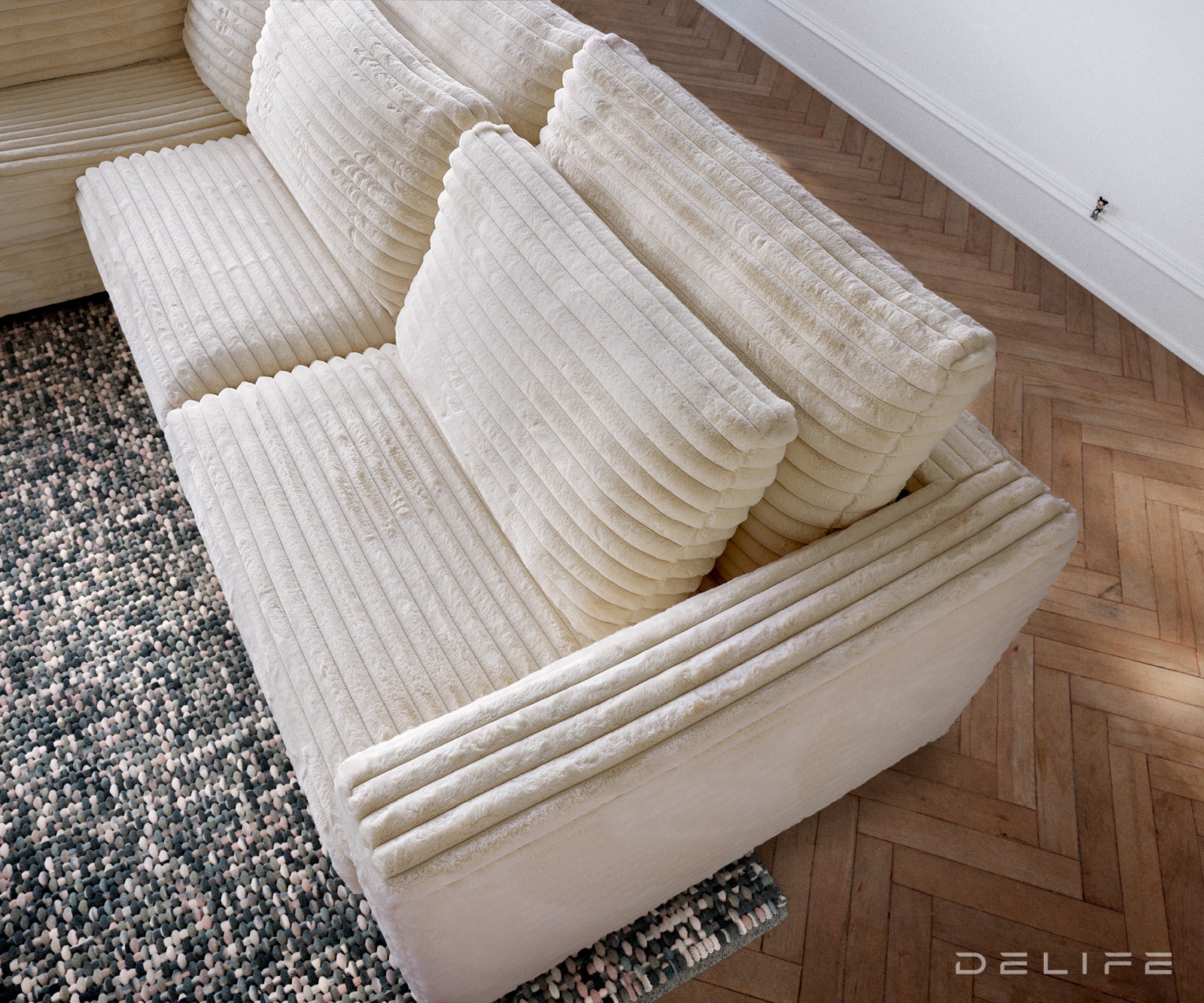 Kotna garnitura Isla 331x226cm, Material: Plišasto rebrasto blago