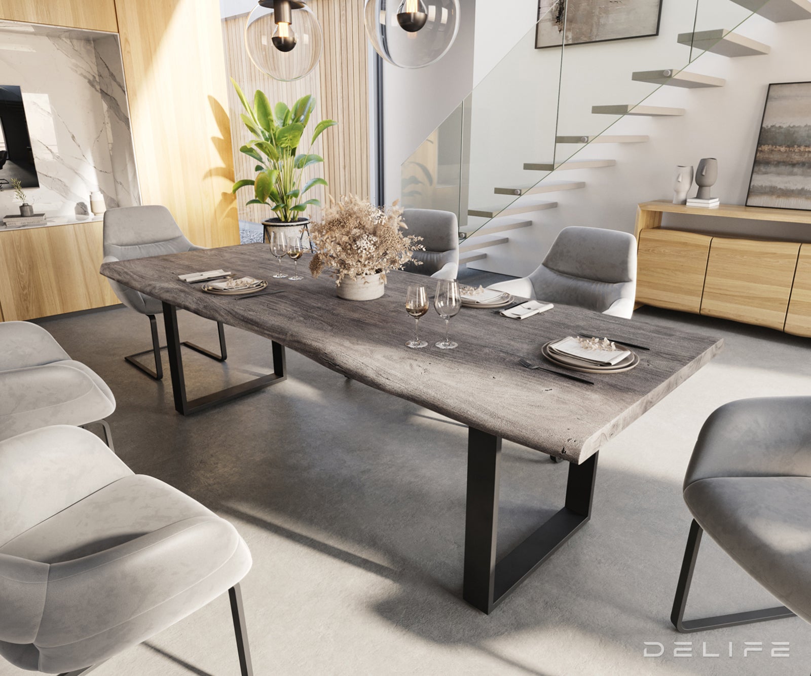 Jedilna miza z robom, Material: Akacija, Debelina deske: 5,5 cm