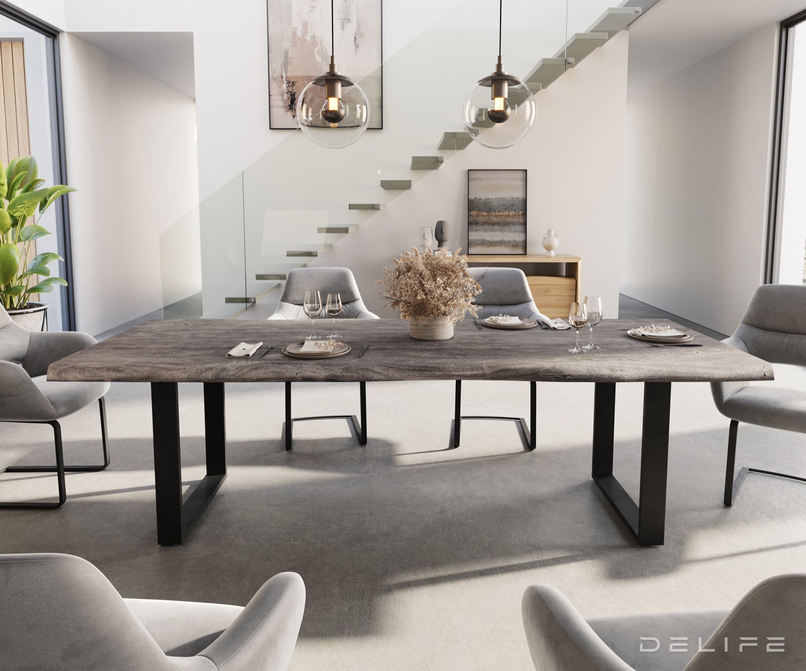 Jedilna miza z robom, Material: Akacija, Debelina deske: 5,5 cm