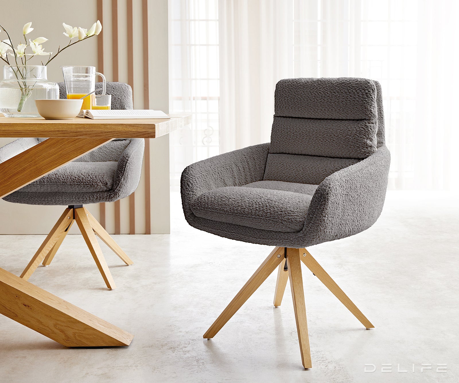 Jedilni stol Abelia z nasloni za roke, Material: Bukle