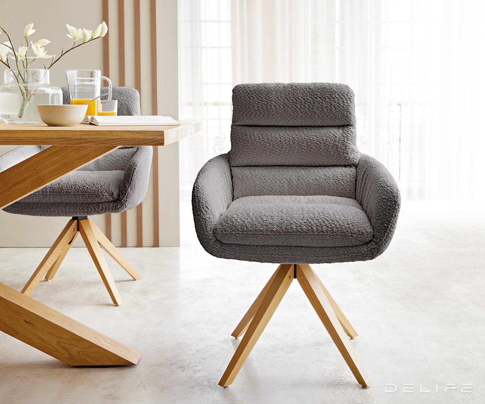 Jedilni stol Abelia z nasloni za roke, Material: Bukle