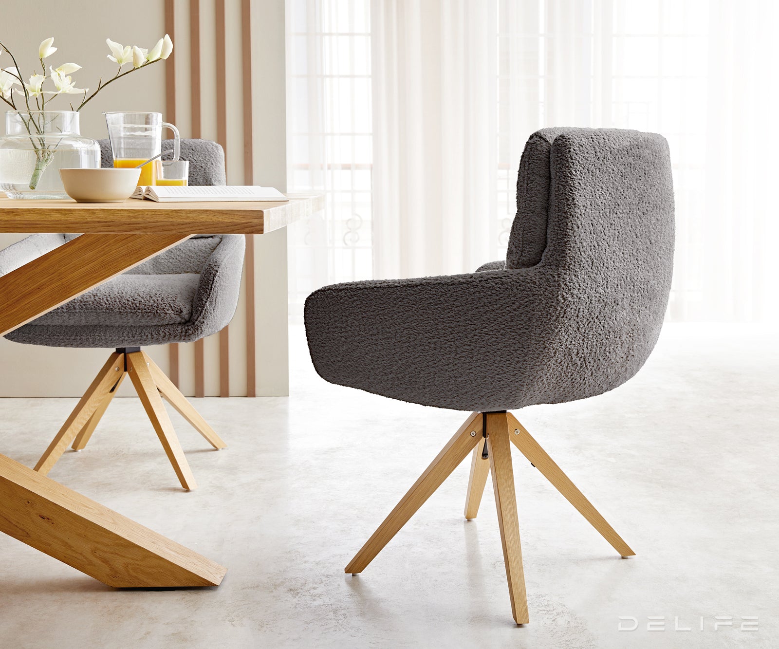 Jedilni stol Abelia z nasloni za roke, Material: Bukle