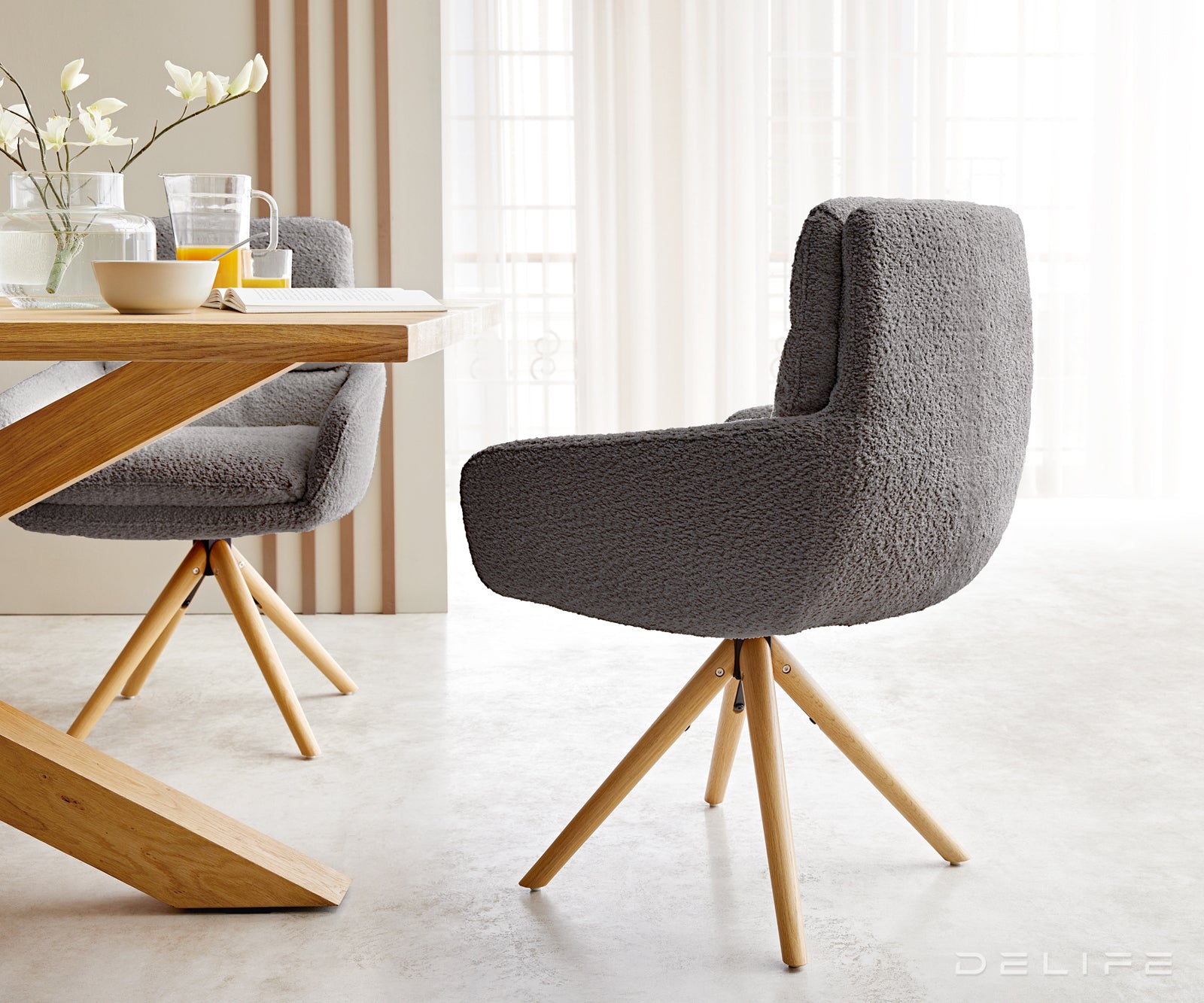 Jedilni stol Abelia z nasloni za roke, Material: Bukle