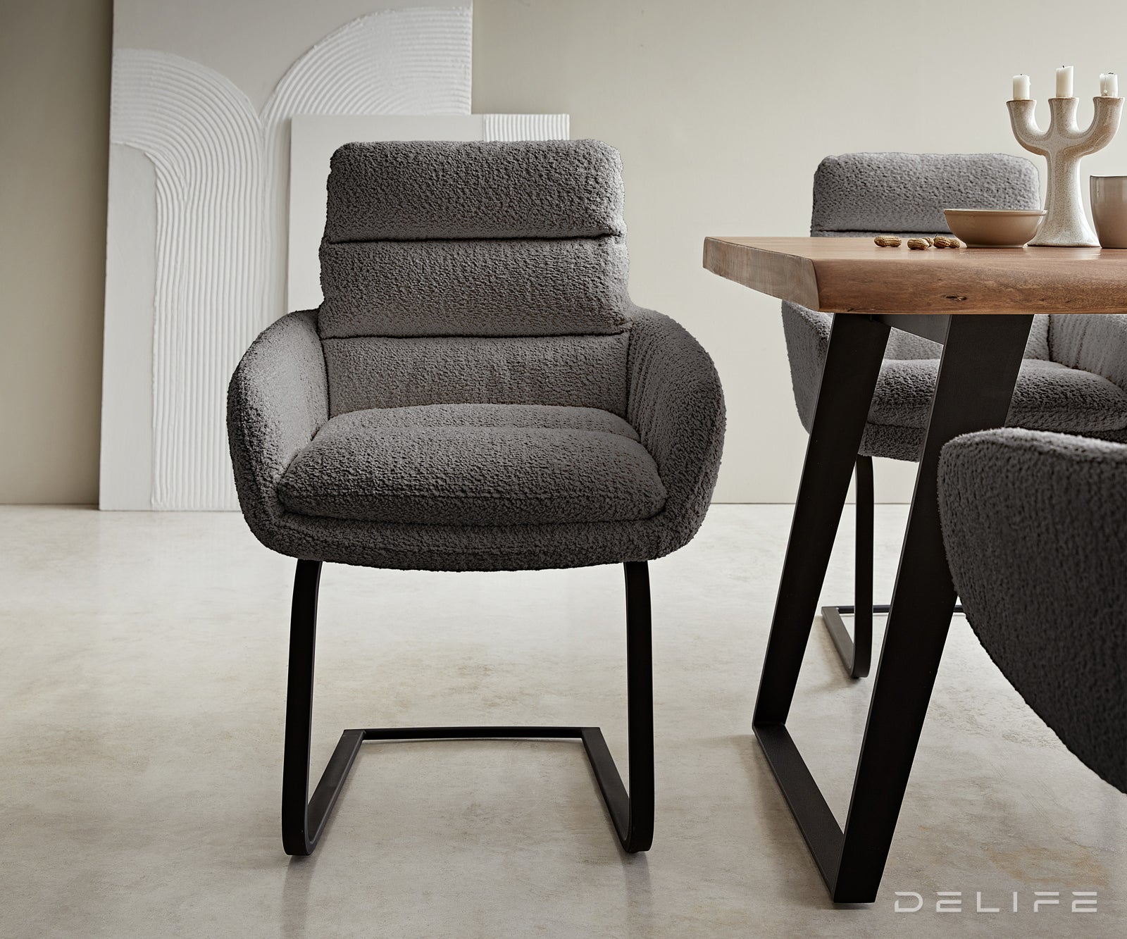 Jedilni stol Abelia z nasloni za roke, Material: Bukle