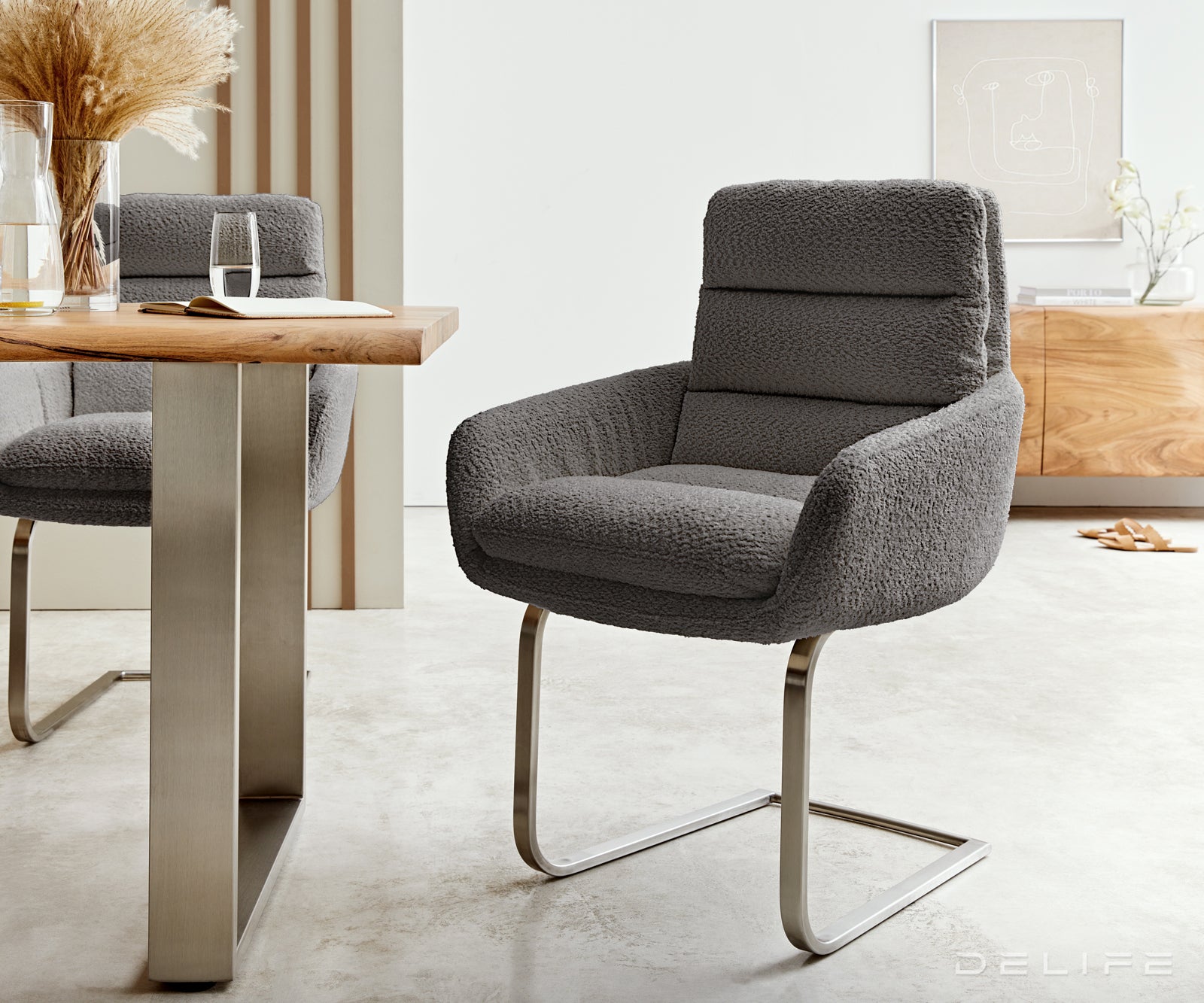 Jedilni stol Abelia z nasloni za roke, Material: Bukle