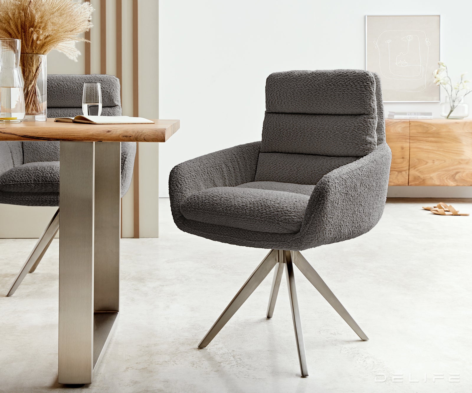 Jedilni stol Abelia z nasloni za roke, Material: Bukle