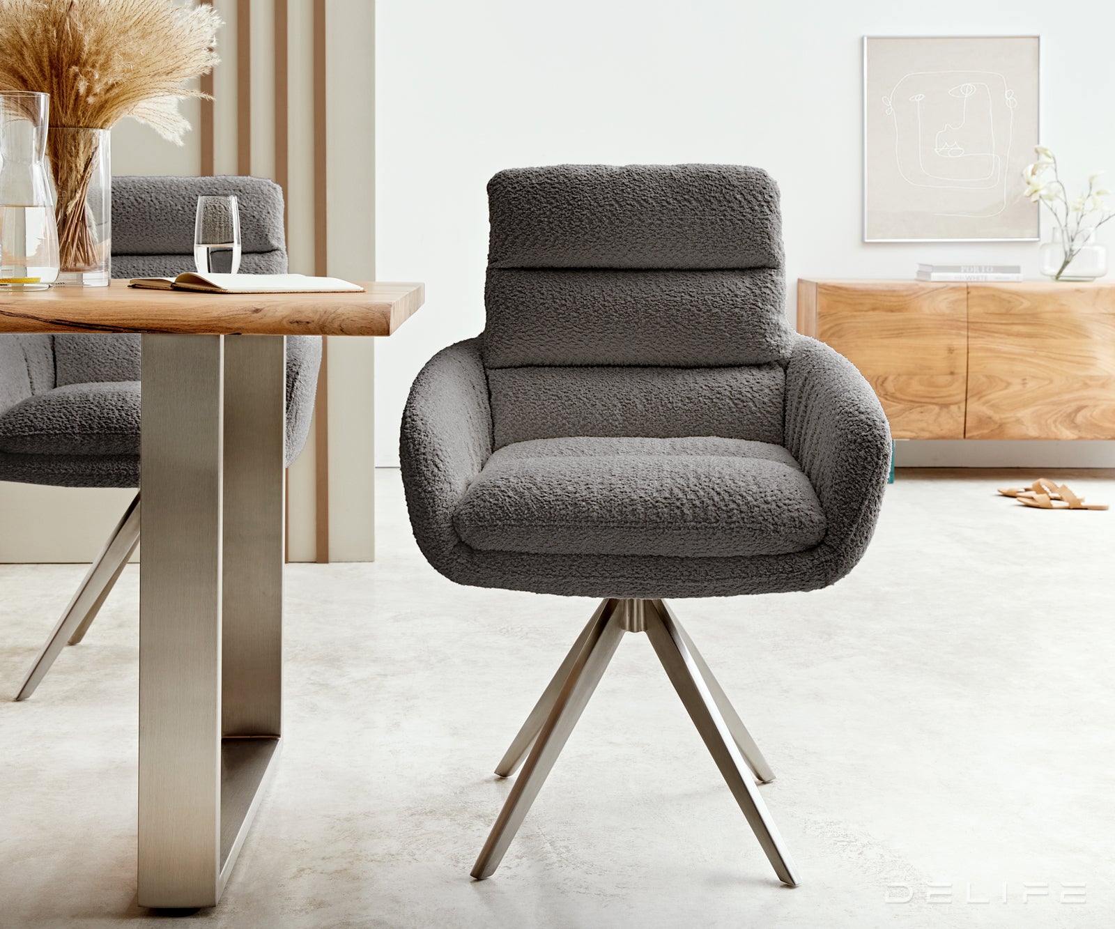 Jedilni stol Abelia z nasloni za roke, Material: Bukle