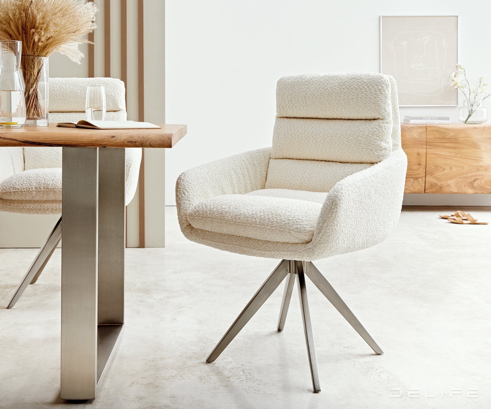 Jedilni stol Abelia z nasloni za roke, Material: Bukle