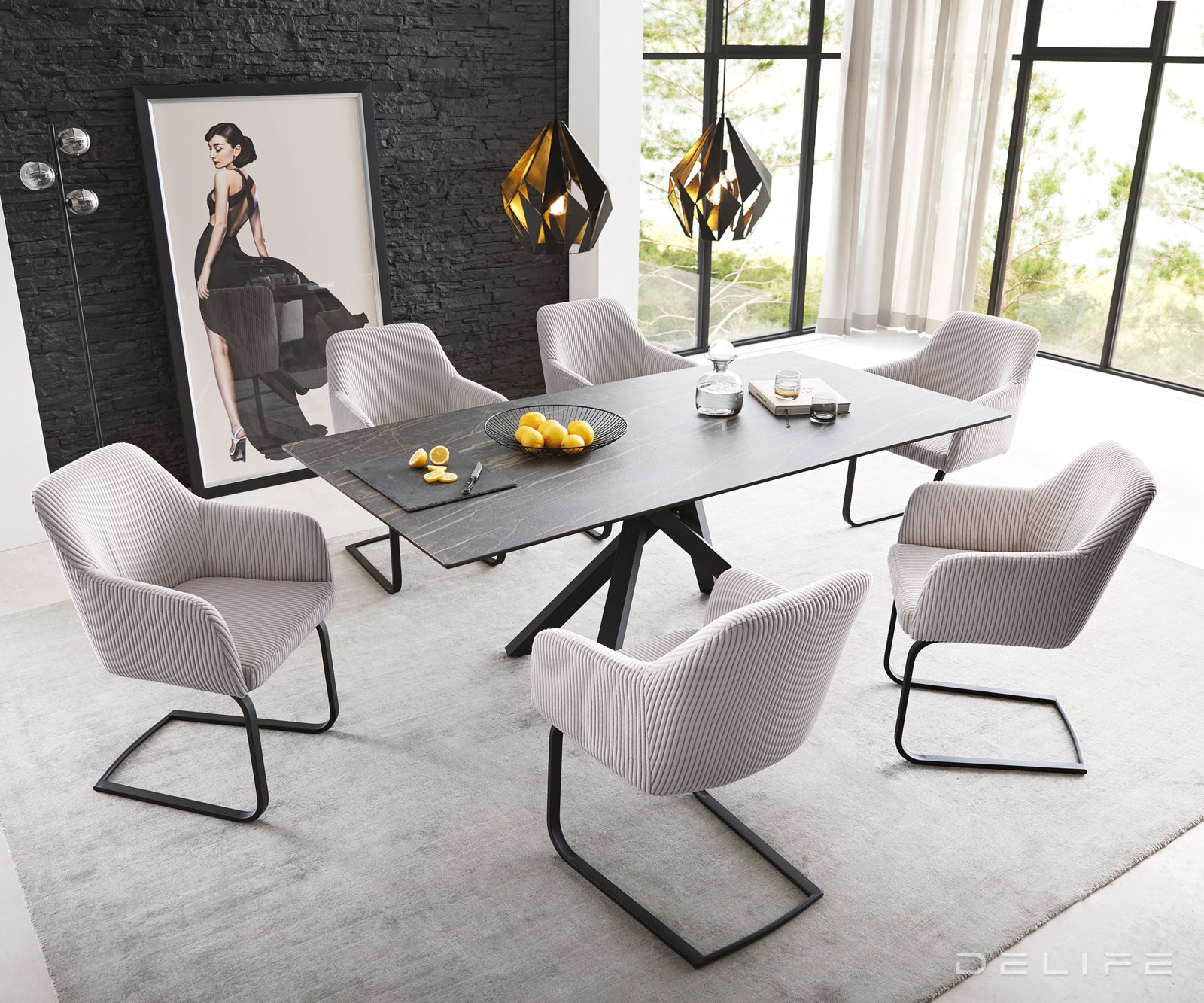 Jedilni stol Greg, Material: Rebrasta tkanina