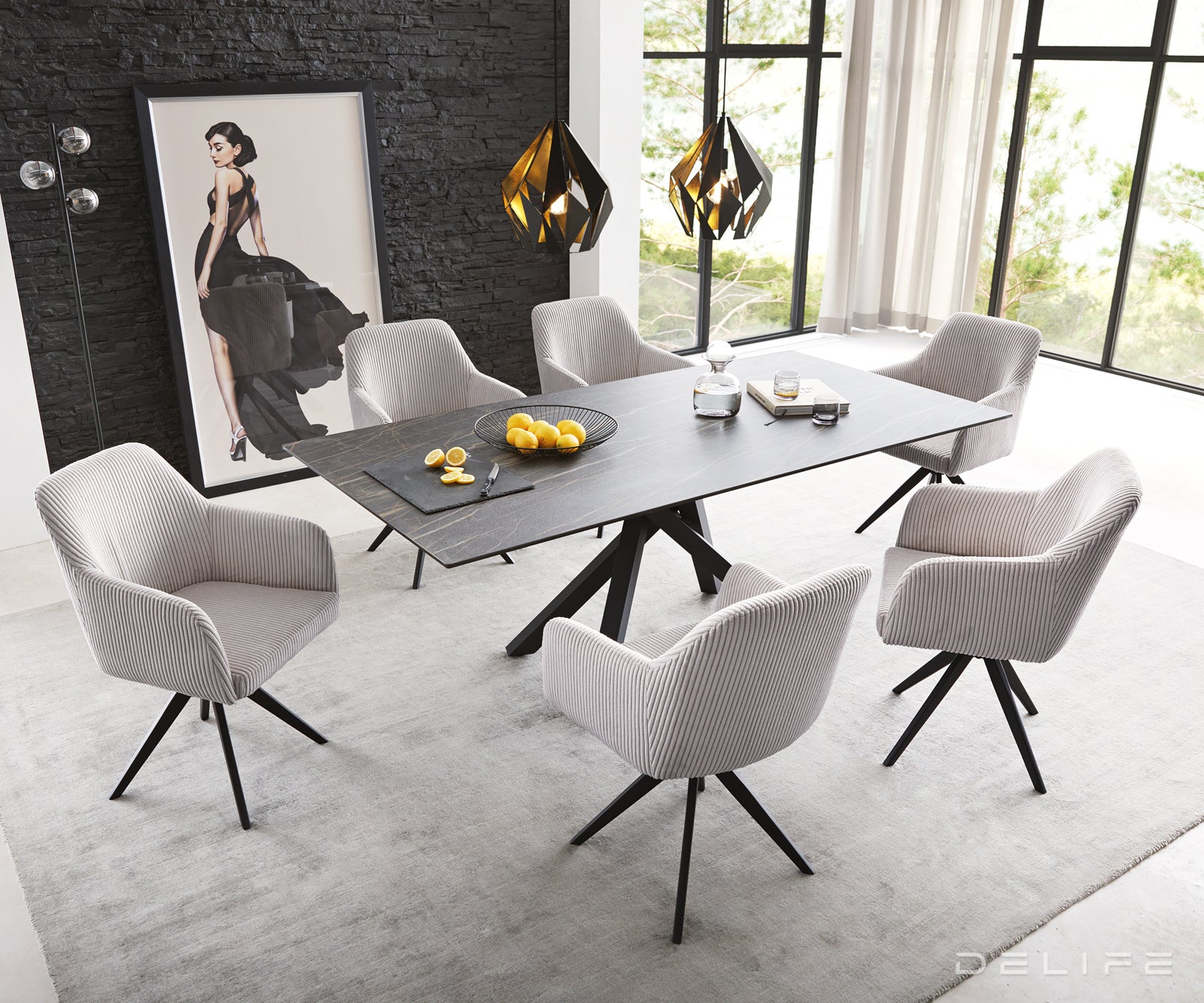 Jedilni stol Greg, Material: Rebrasta tkanina