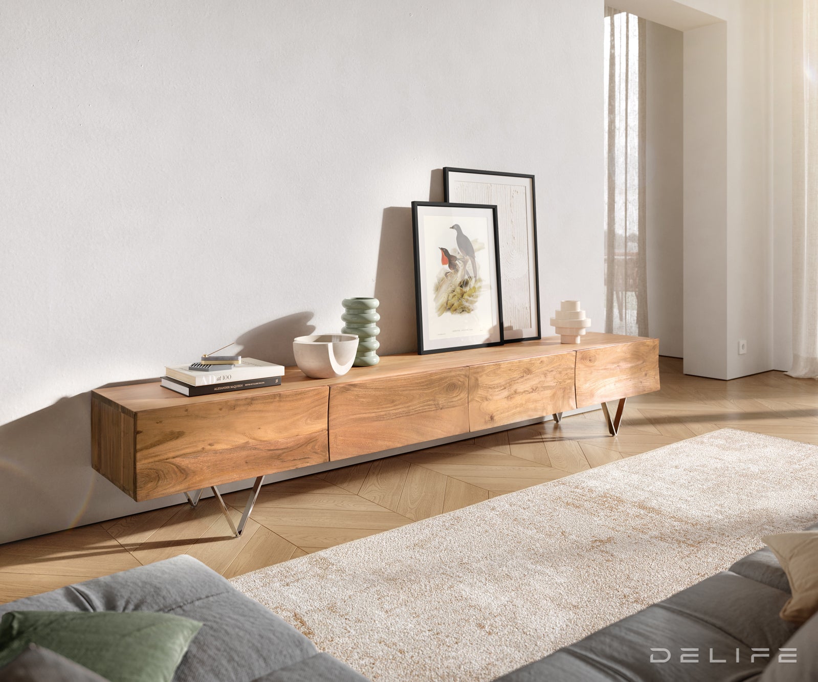 Komoda Wyatt 220x40cm, Material: Akacija