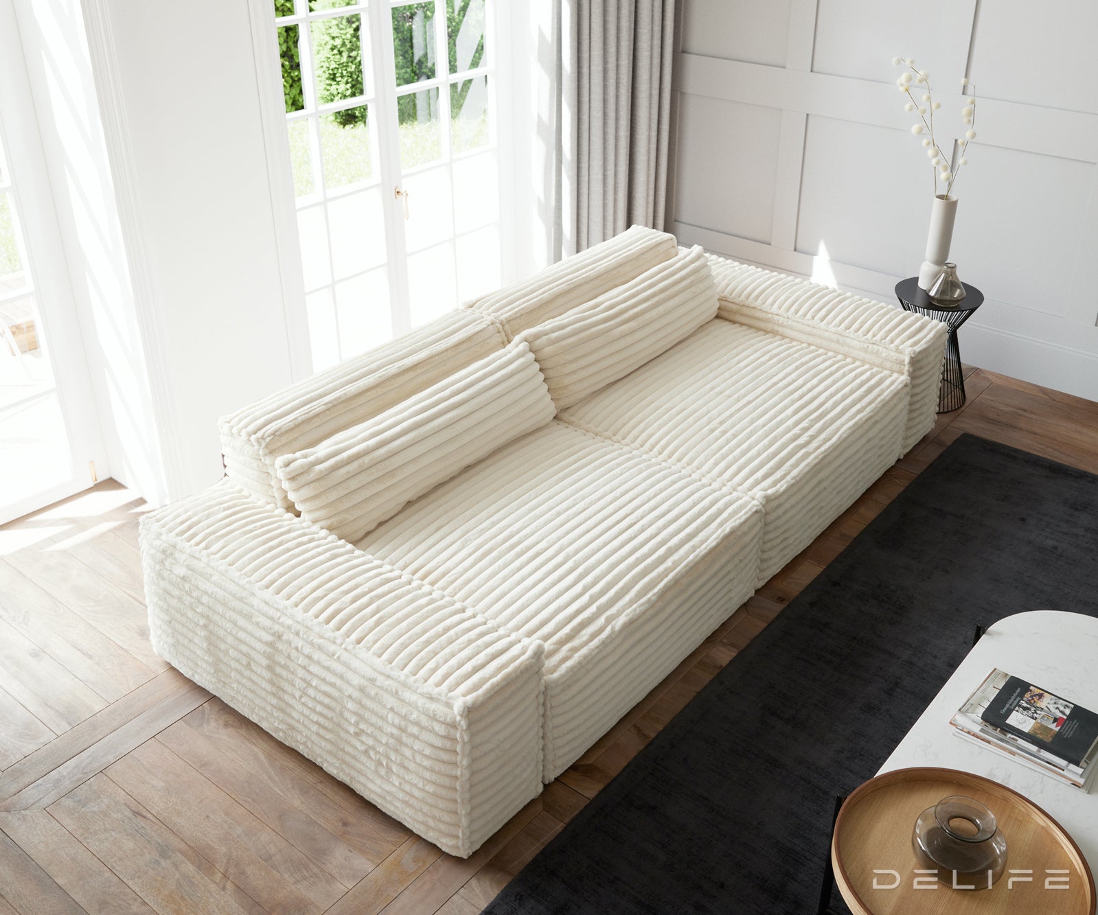 sofa rebrasta tkanina